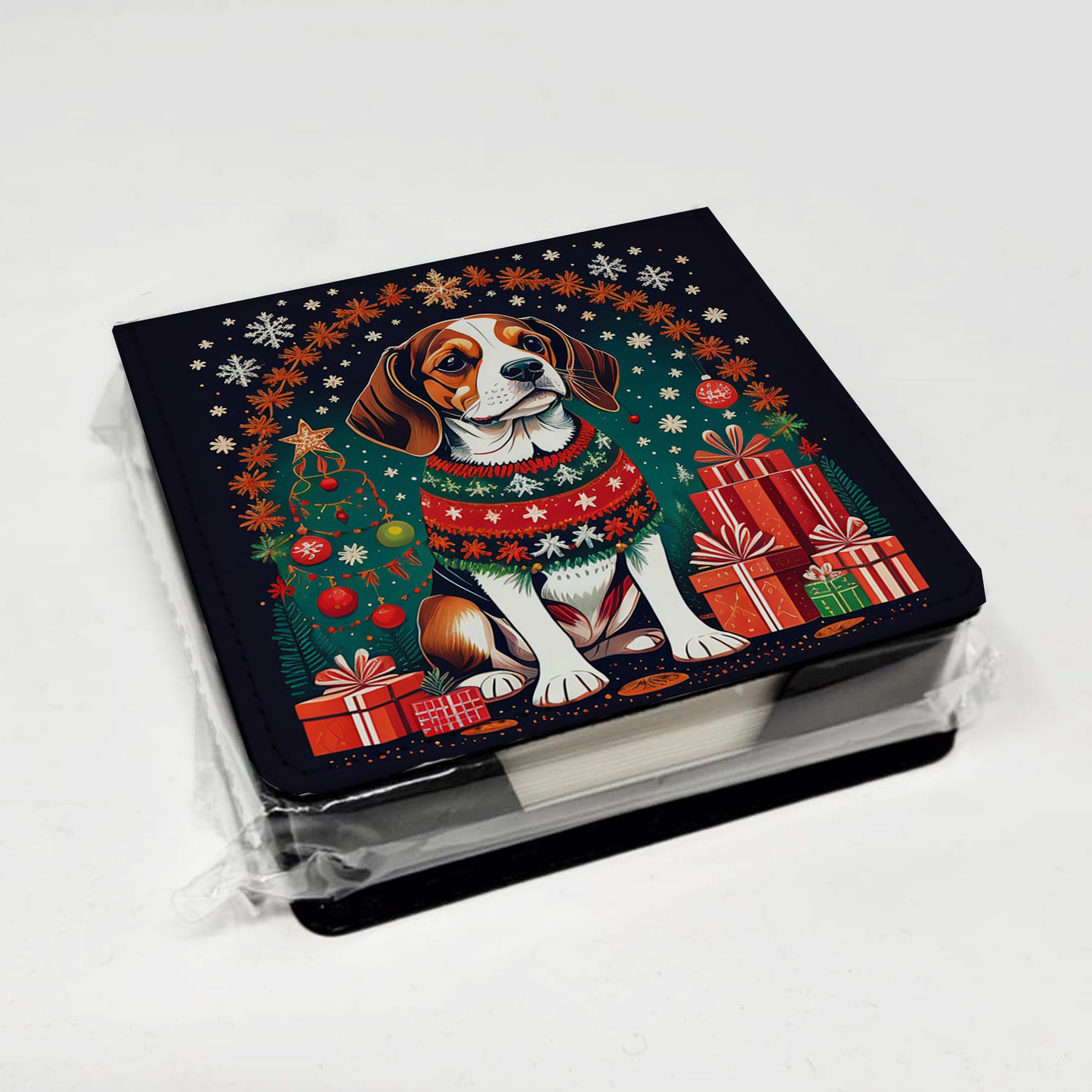 Beagle Christmas PU Leather Note Paper Holder