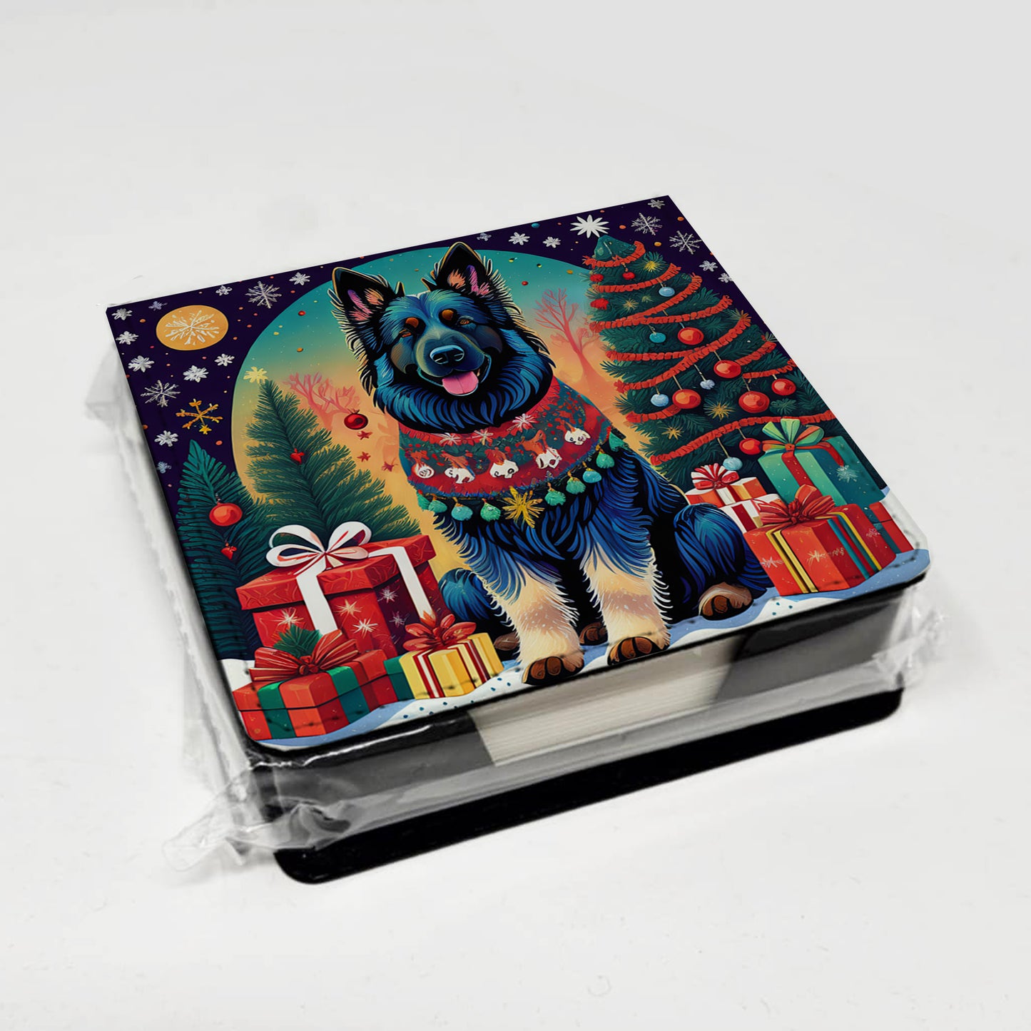 Belgian Sheepdog Christmas PU Leather Note Paper Holder