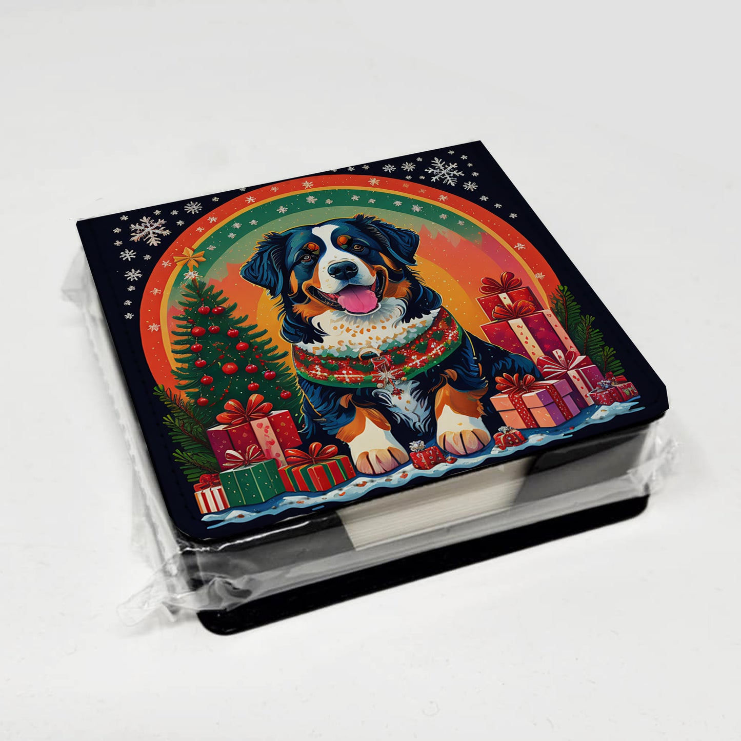 Bernese Mountain Dog Christmas PU Leather Note Paper Holder