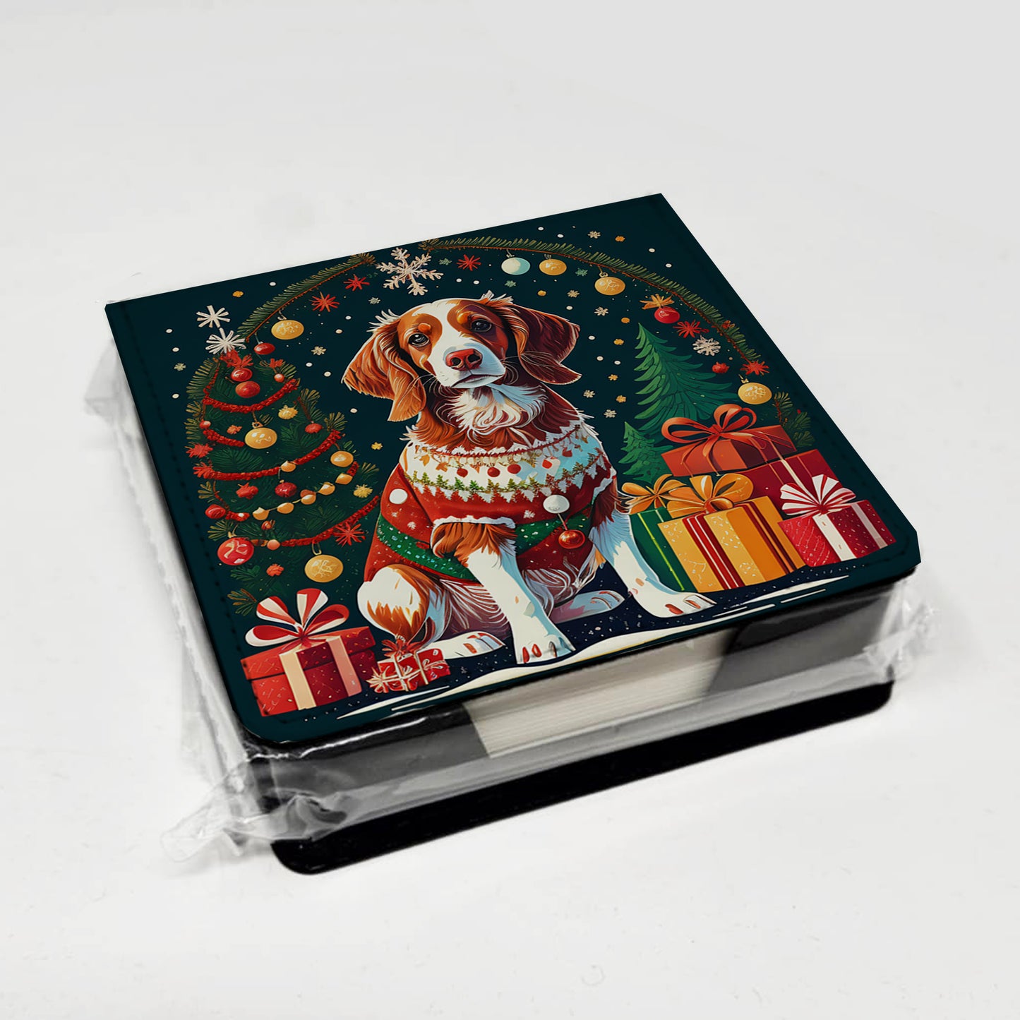 Brittany Spaniel Christmas PU Leather Note Paper Holder