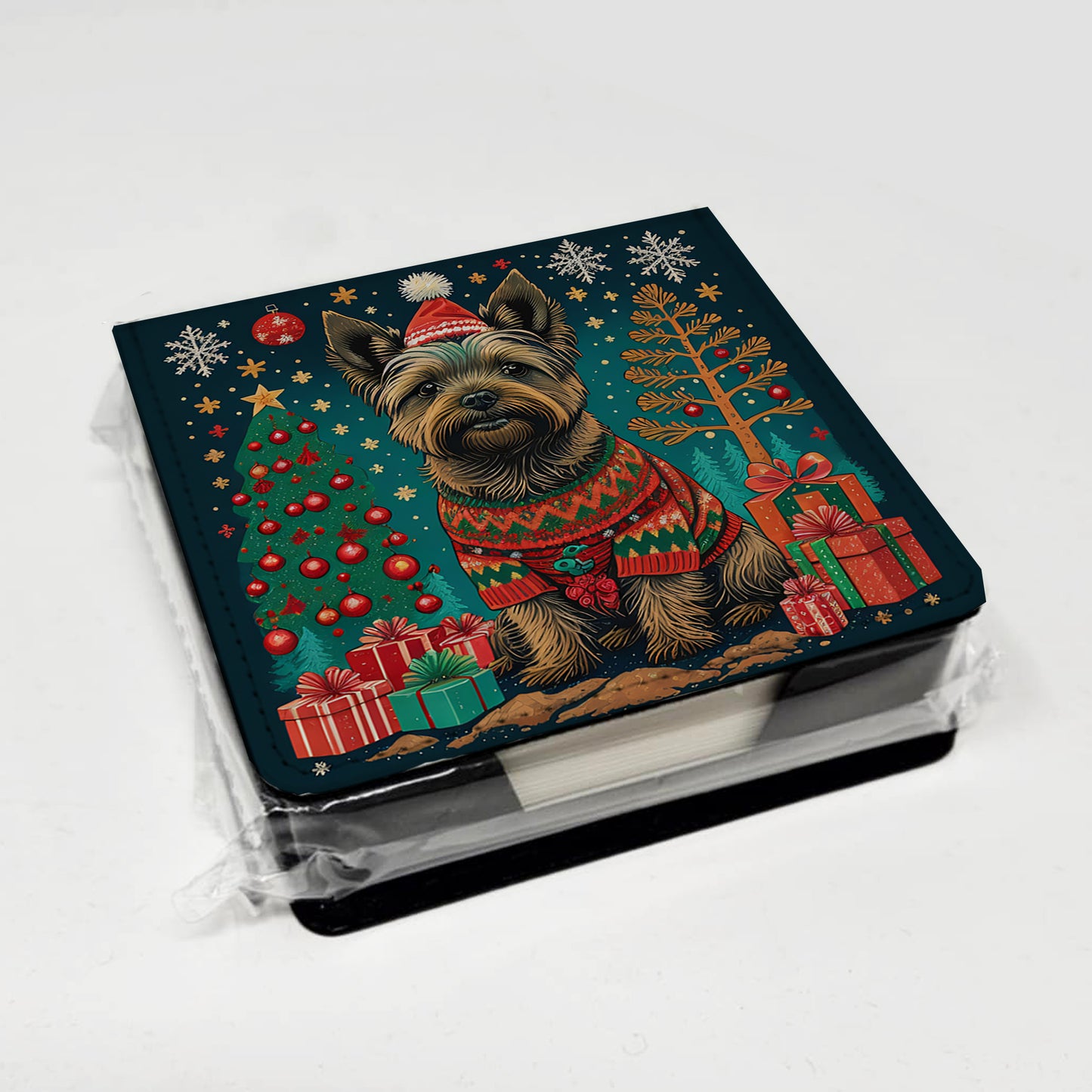 Cairn Terrier Christmas PU Leather Note Paper Holder