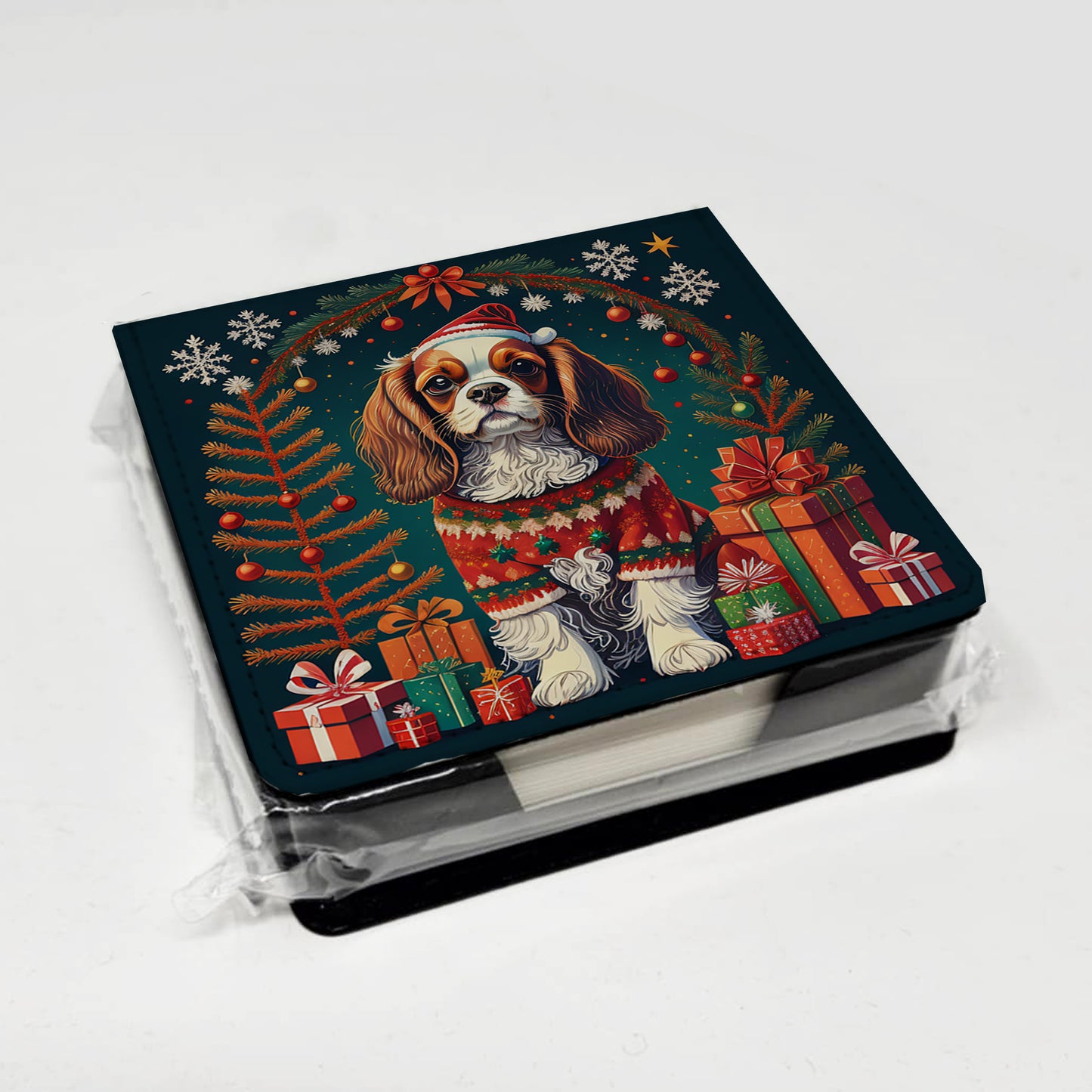Cavalier King Charles Spaniel Christmas PU Leather Note Paper Holder