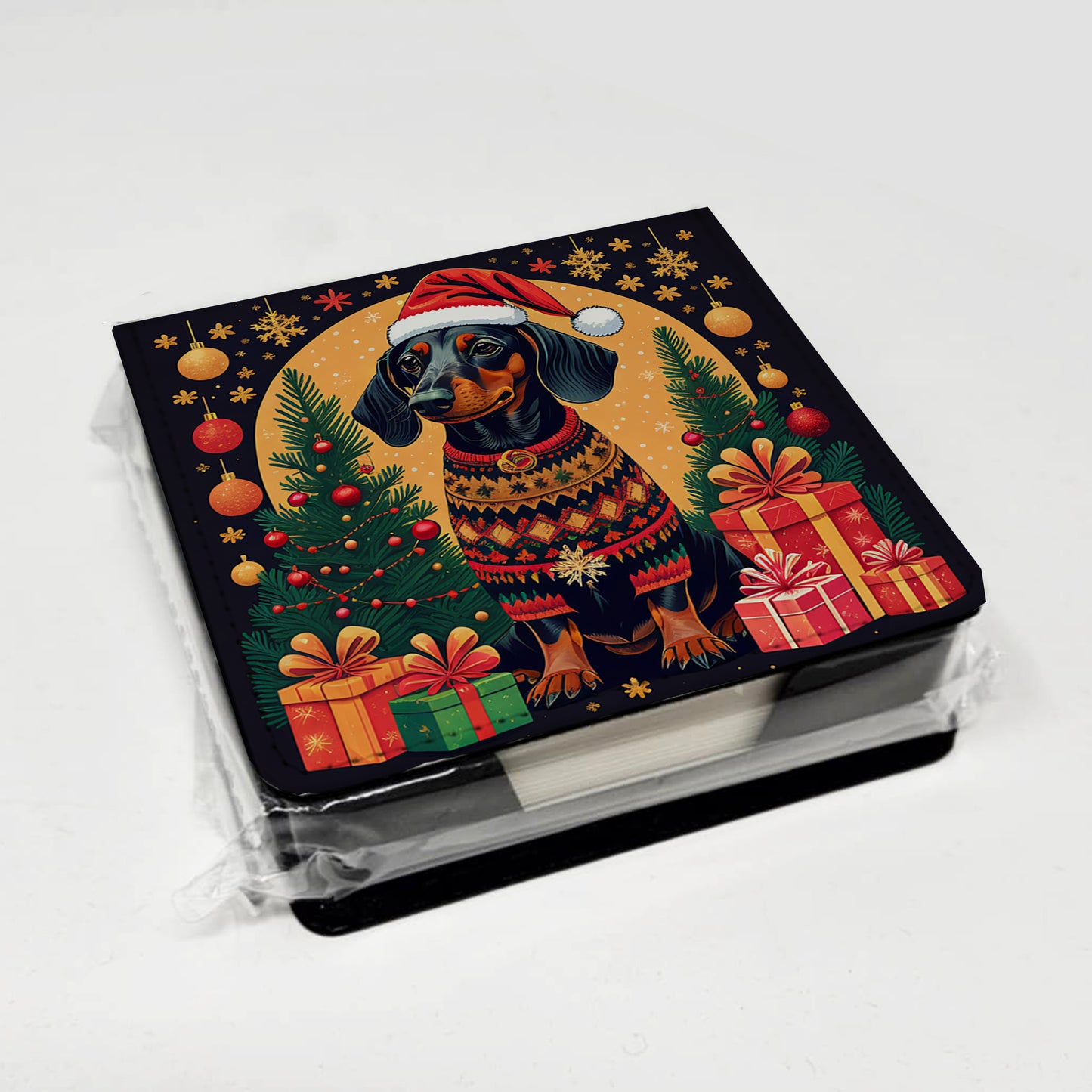 Black and Tan Dachshund Christmas PU Leather Note Paper Holder