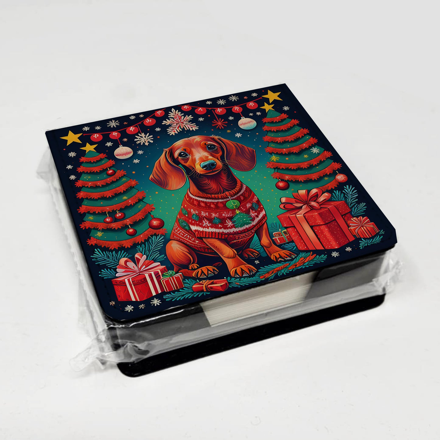 Dachshund Christmas PU Leather Note Paper Holder