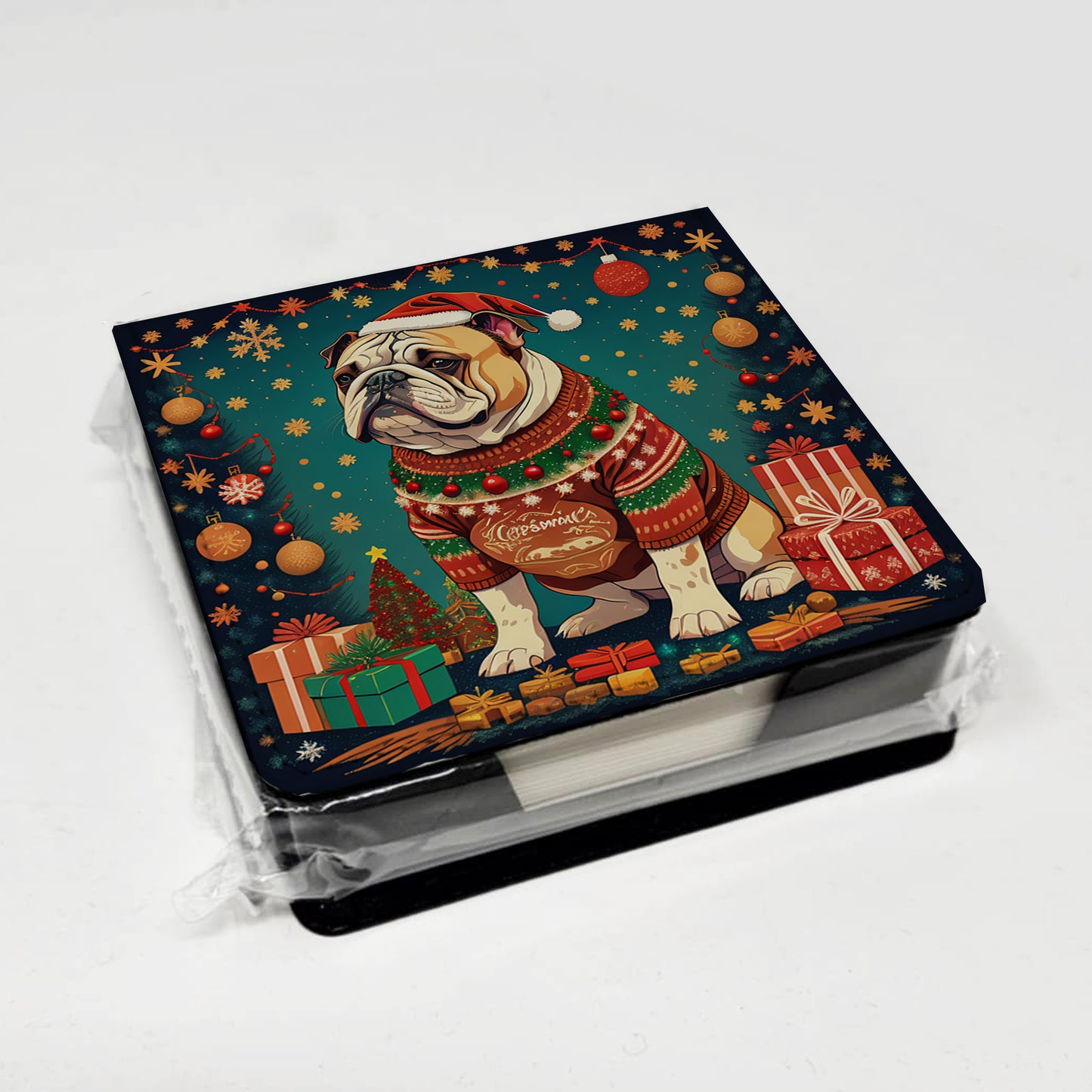 English Bulldog Christmas PU Leather Note Paper Holder