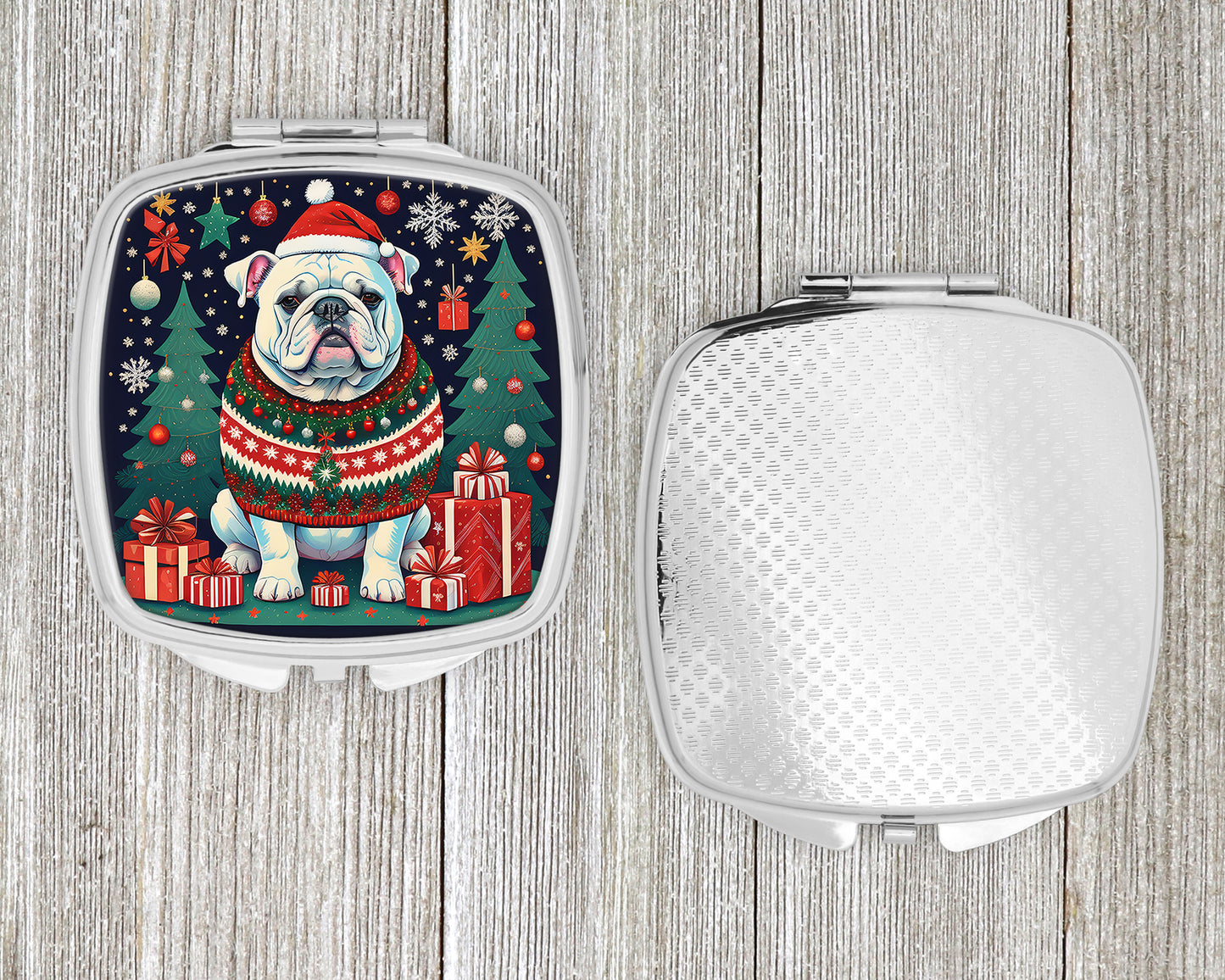 White English Bulldog Christmas Compact Mirror