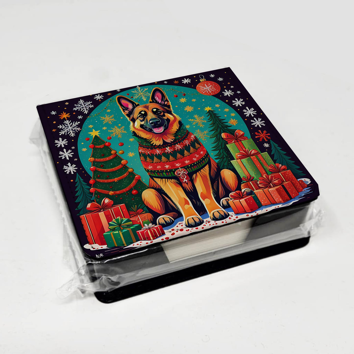German Shepherd Christmas PU Leather Note Paper Holder