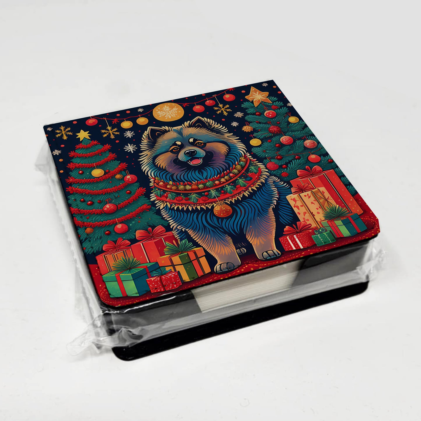 Keeshond Christmas PU Leather Note Paper Holder