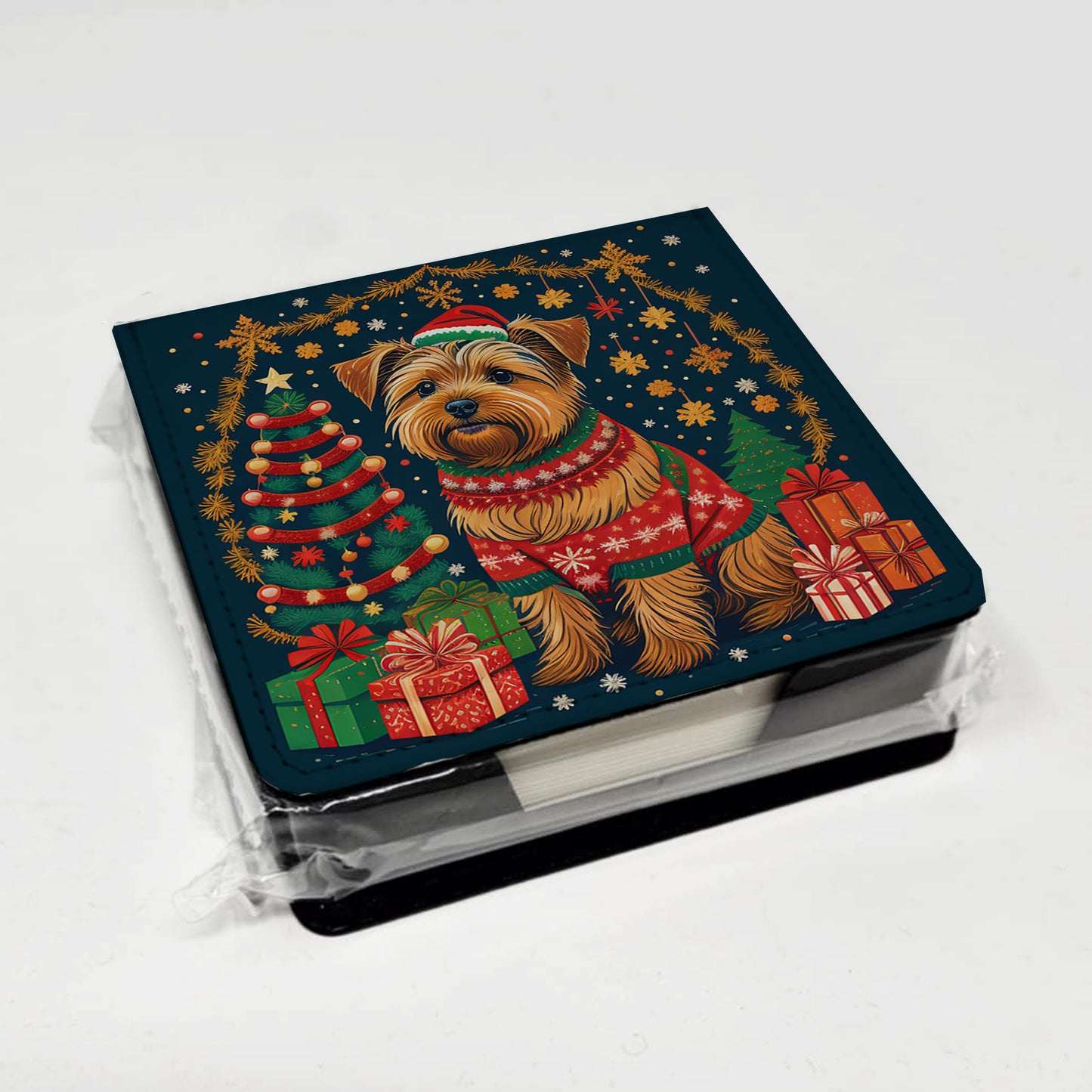 Norfolk Terrier Christmas PU Leather Note Paper Holder