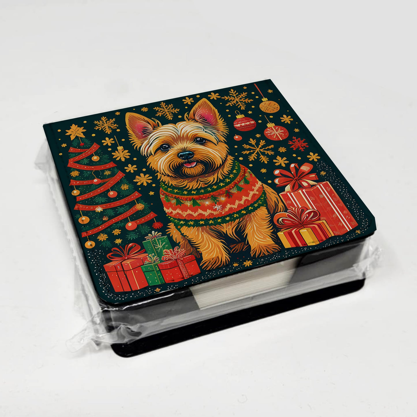 Norwich Terrier Christmas PU Leather Note Paper Holder
