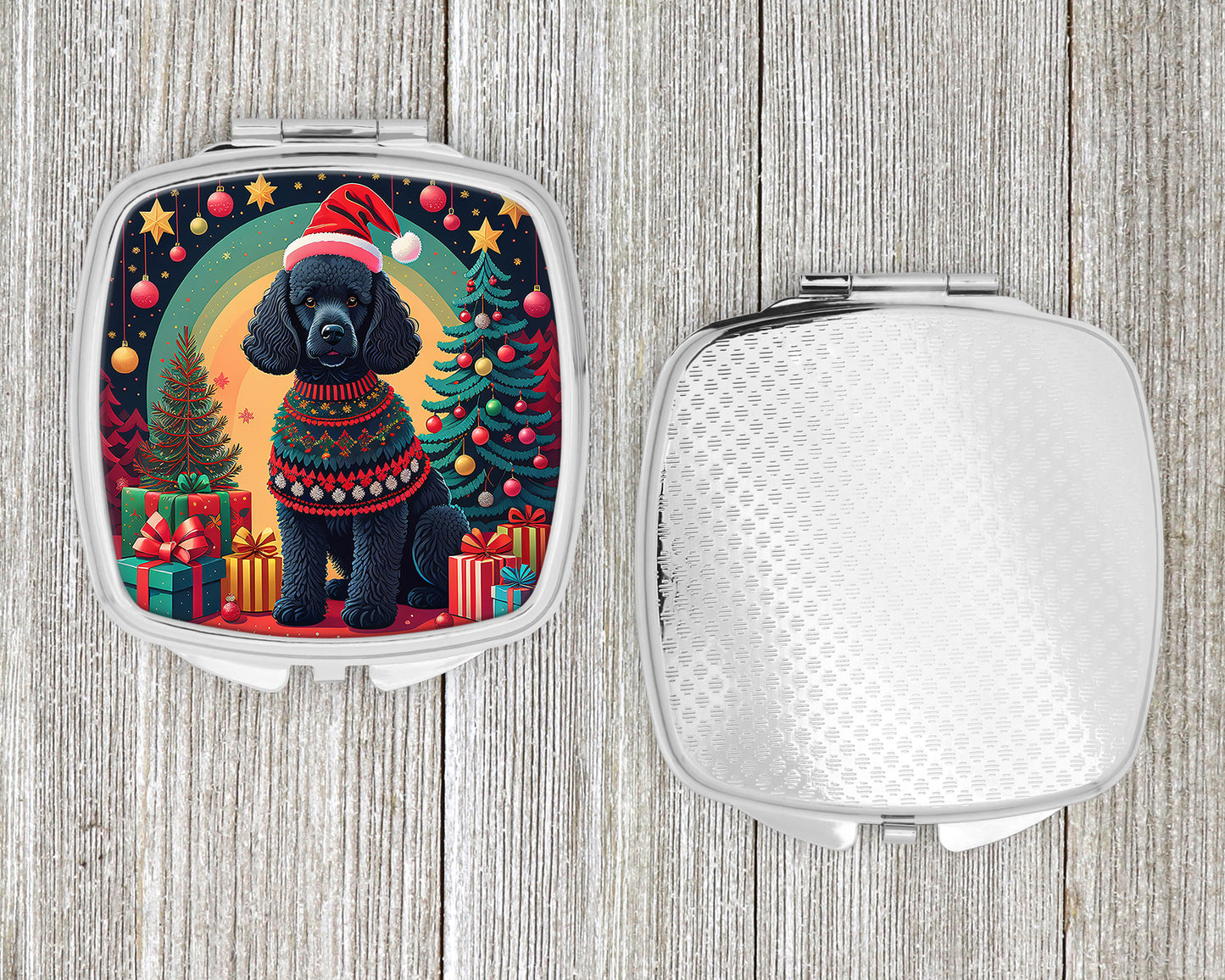 Black Poodle Christmas Compact Mirror