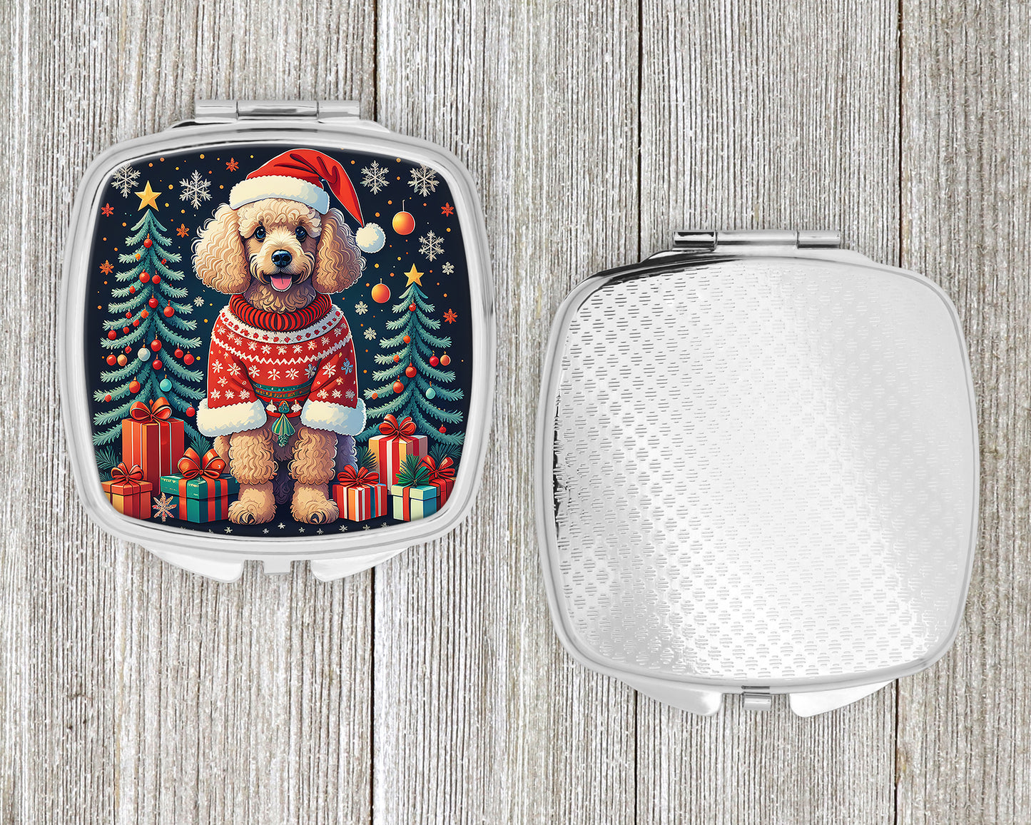 Apricot Toy Poodle Christmas Compact Mirror