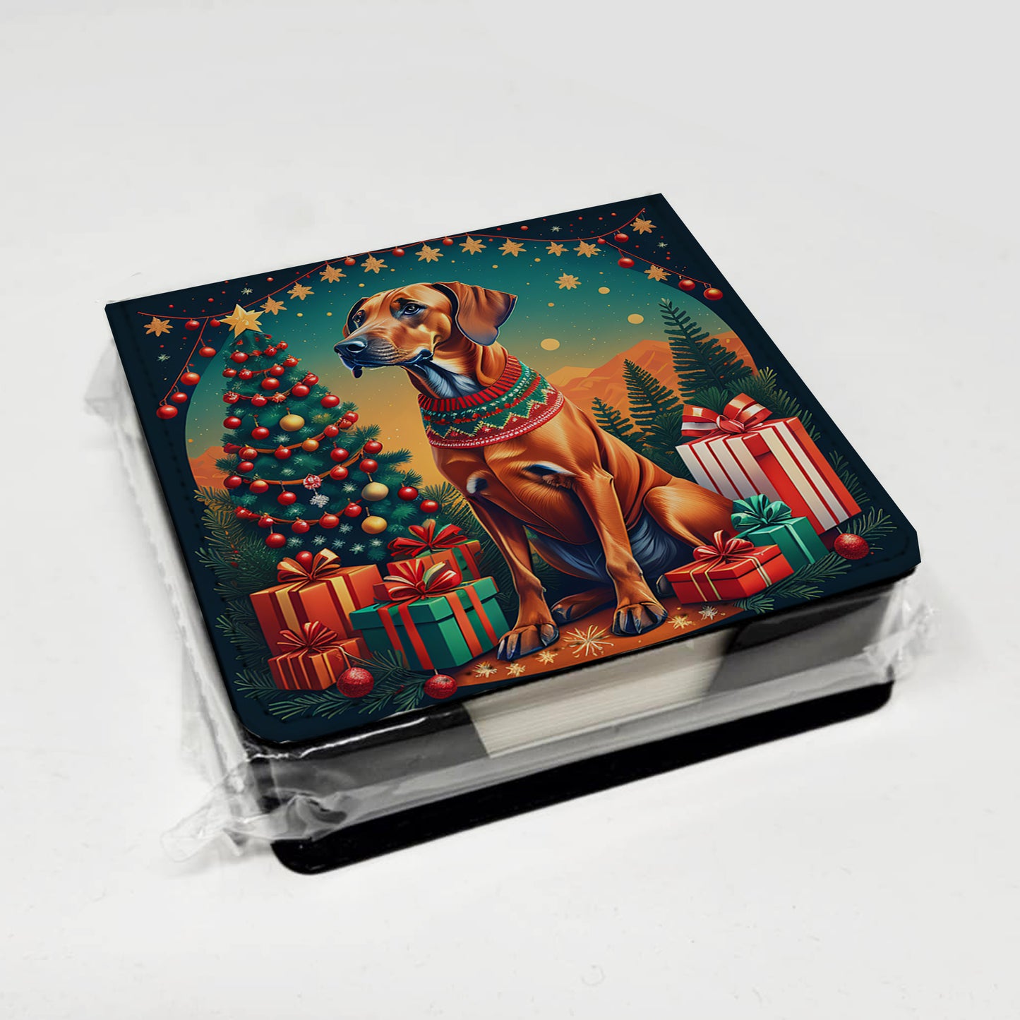 Rhodesian Ridgeback Christmas PU Leather Note Paper Holder