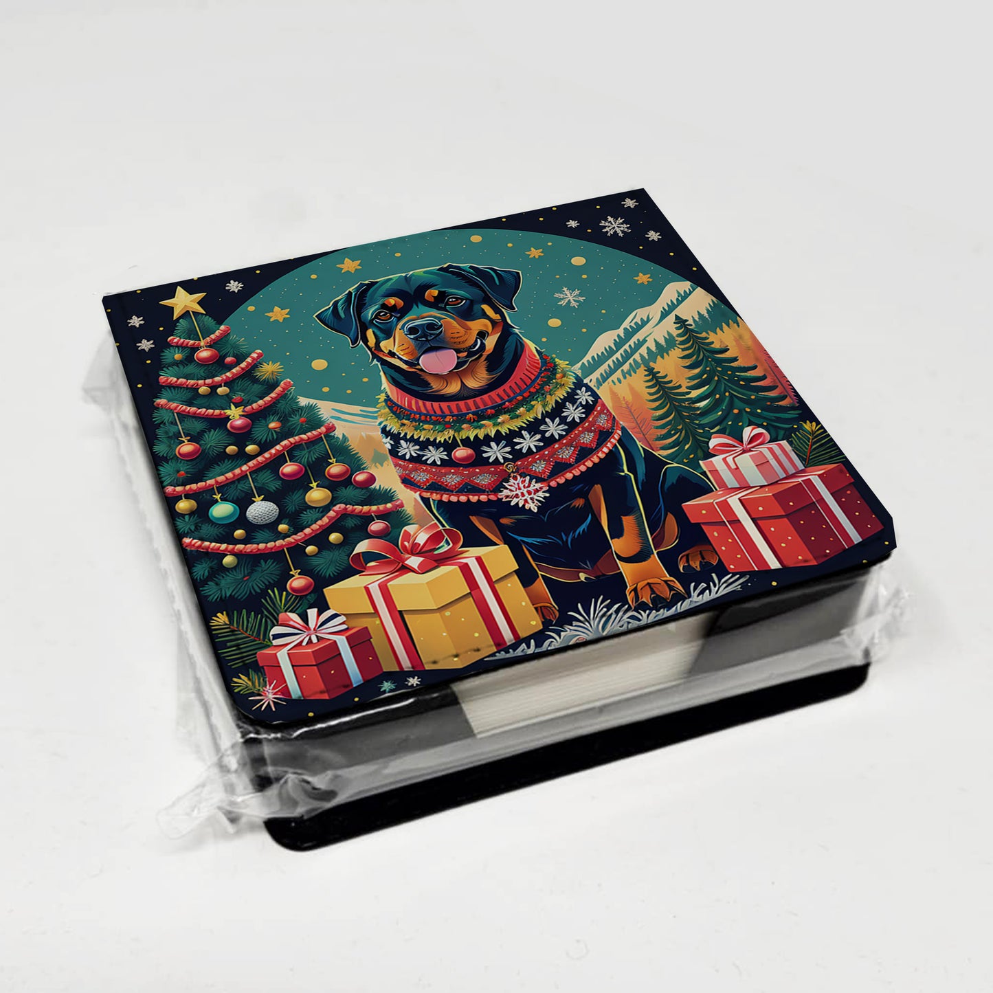 Rottweiler Christmas PU Leather Note Paper Holder