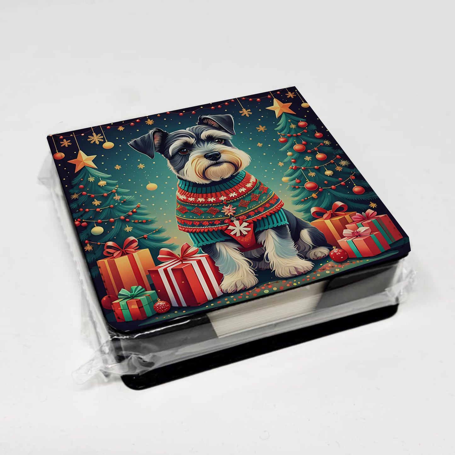 Schnauzer Christmas PU Leather Note Paper Holder