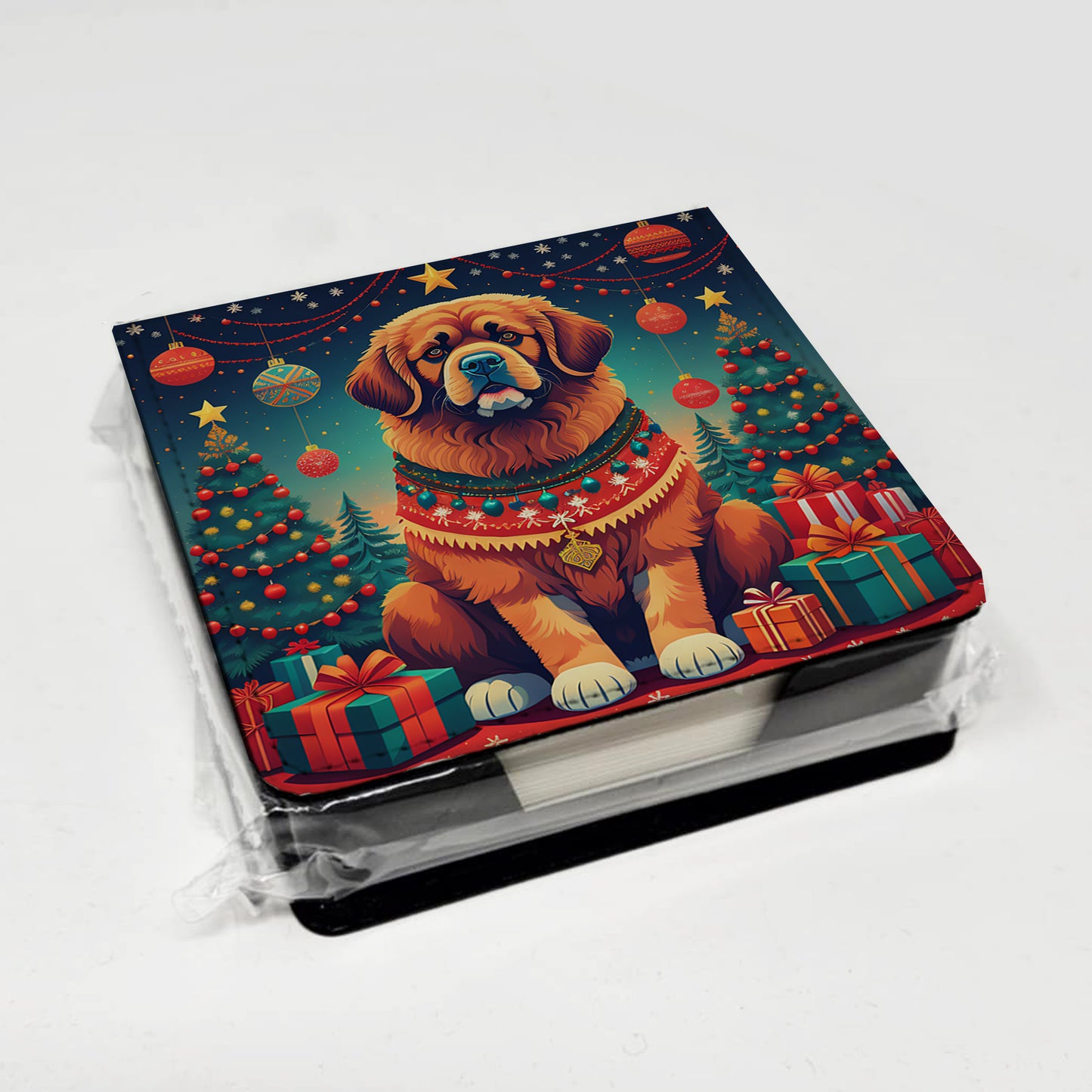 Tibetan Mastiff Christmas PU Leather Note Paper Holder