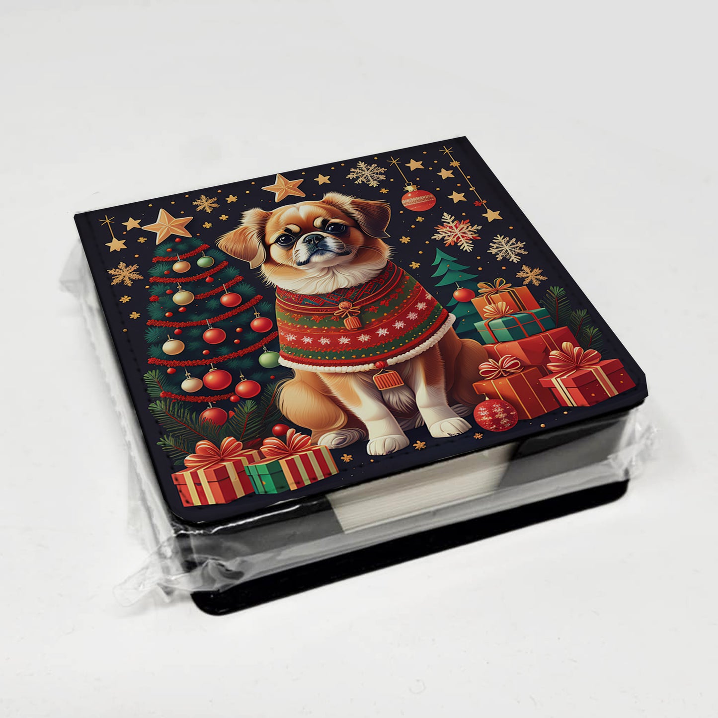 Tibetan Spaniel Christmas PU Leather Note Paper Holder