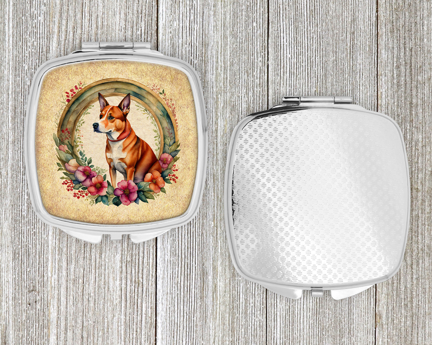 Basenji and Flowers Compact Mirror
