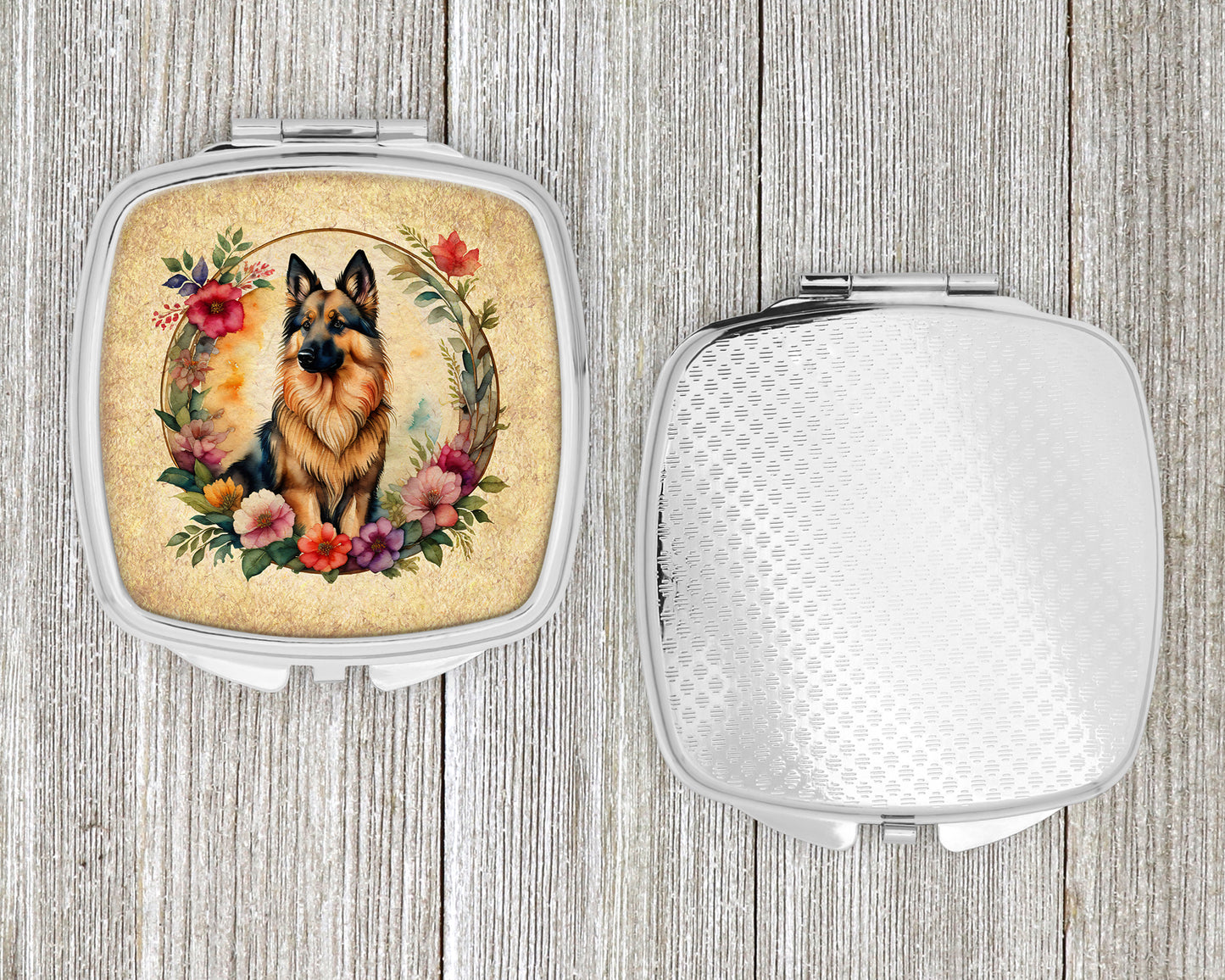 Belgian Tervuren and Flowers Compact Mirror