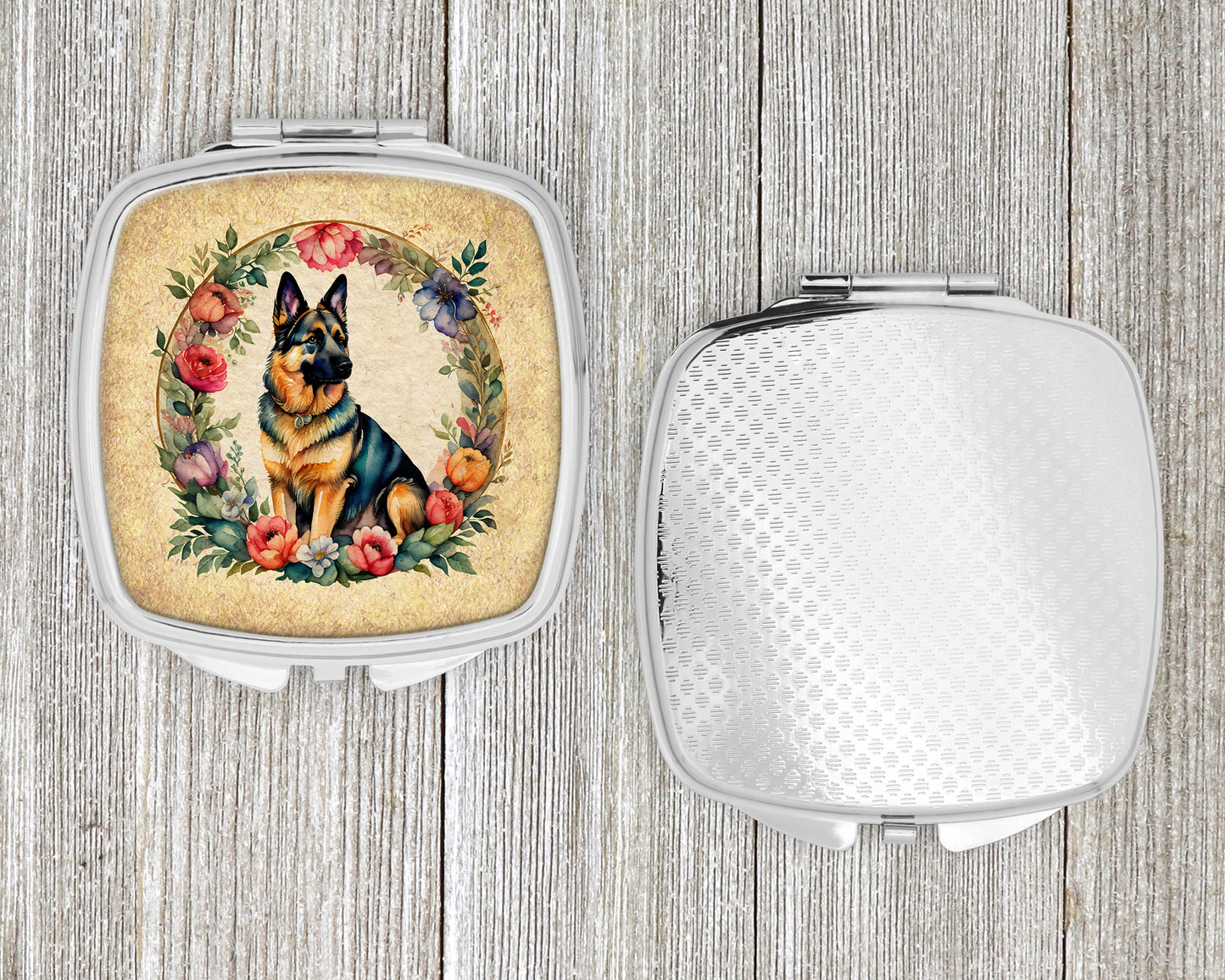 German Shepherd and Flowers Compact Mirror