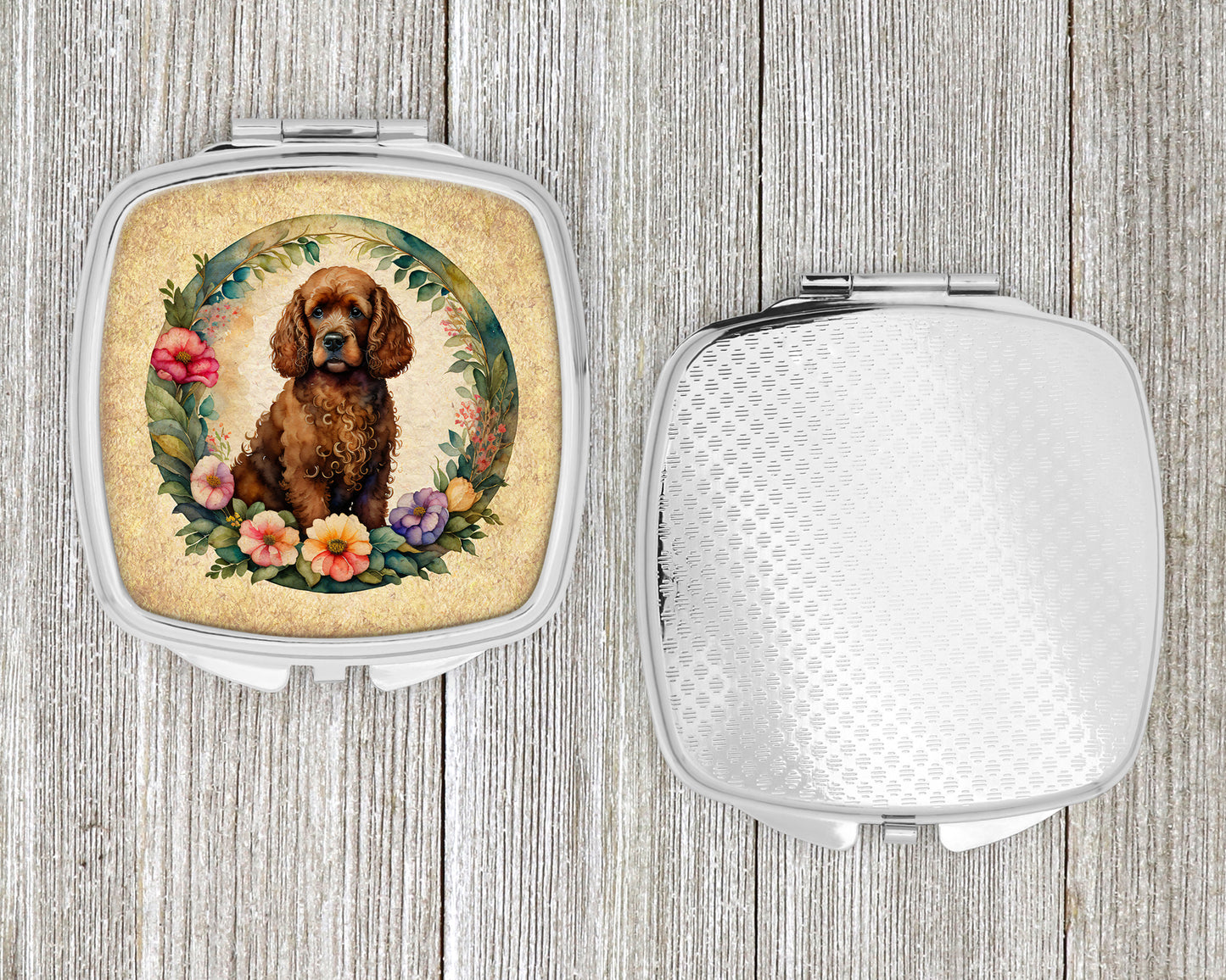 Irish Water Spaniel and Flowers Compact Mirror