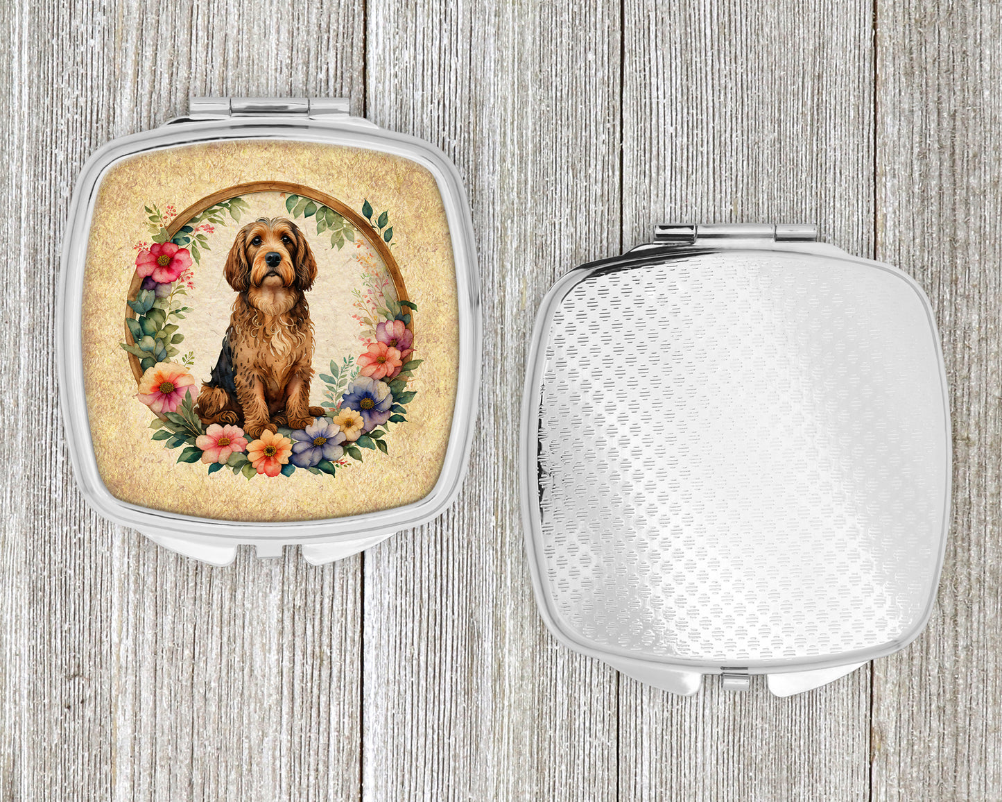 Otterhound and Flowers Compact Mirror