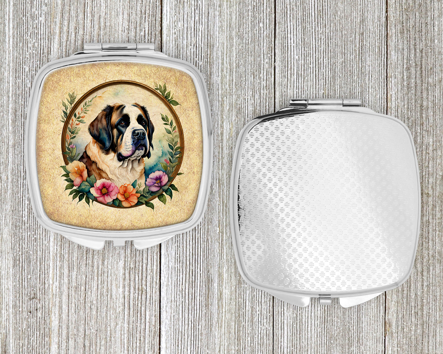Saint Bernard and Flowers Compact Mirror