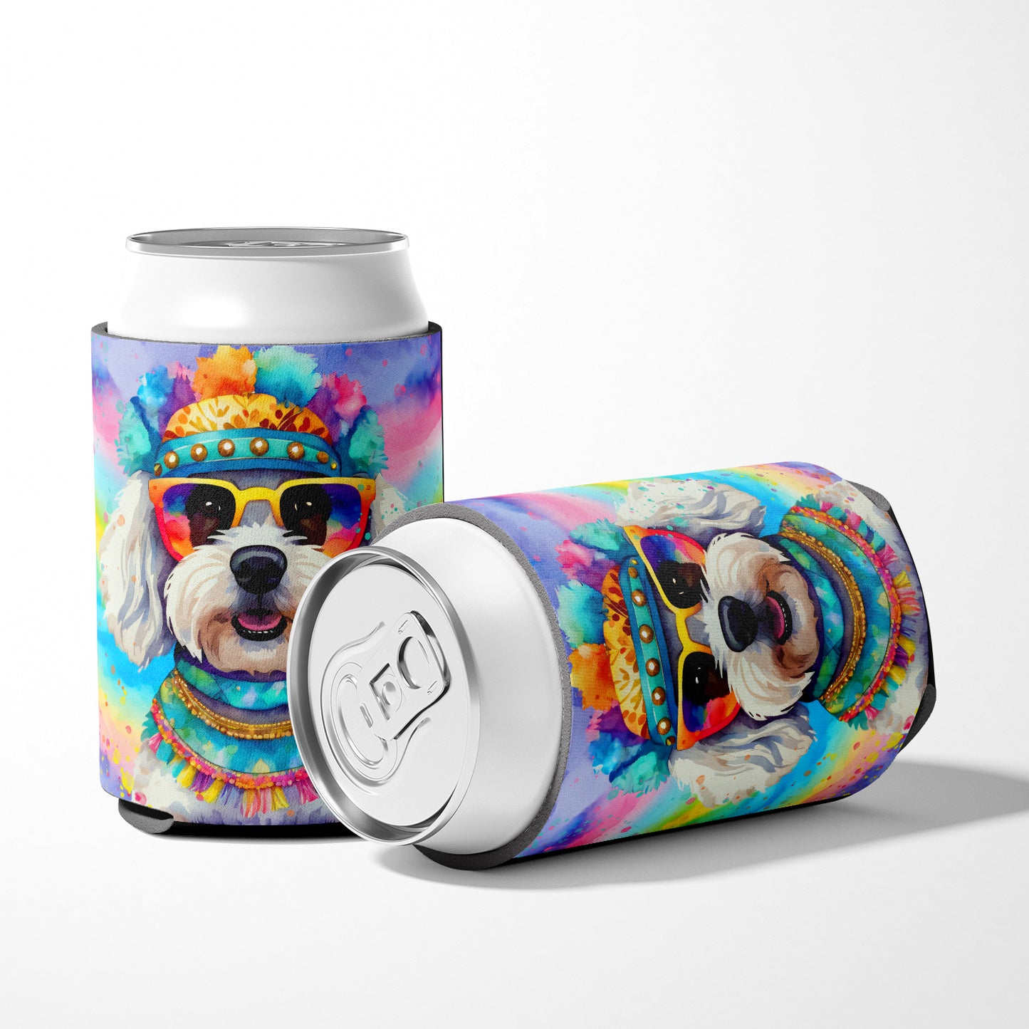 Bichon Frise Hippie Dawg Can or Bottle Hugger
