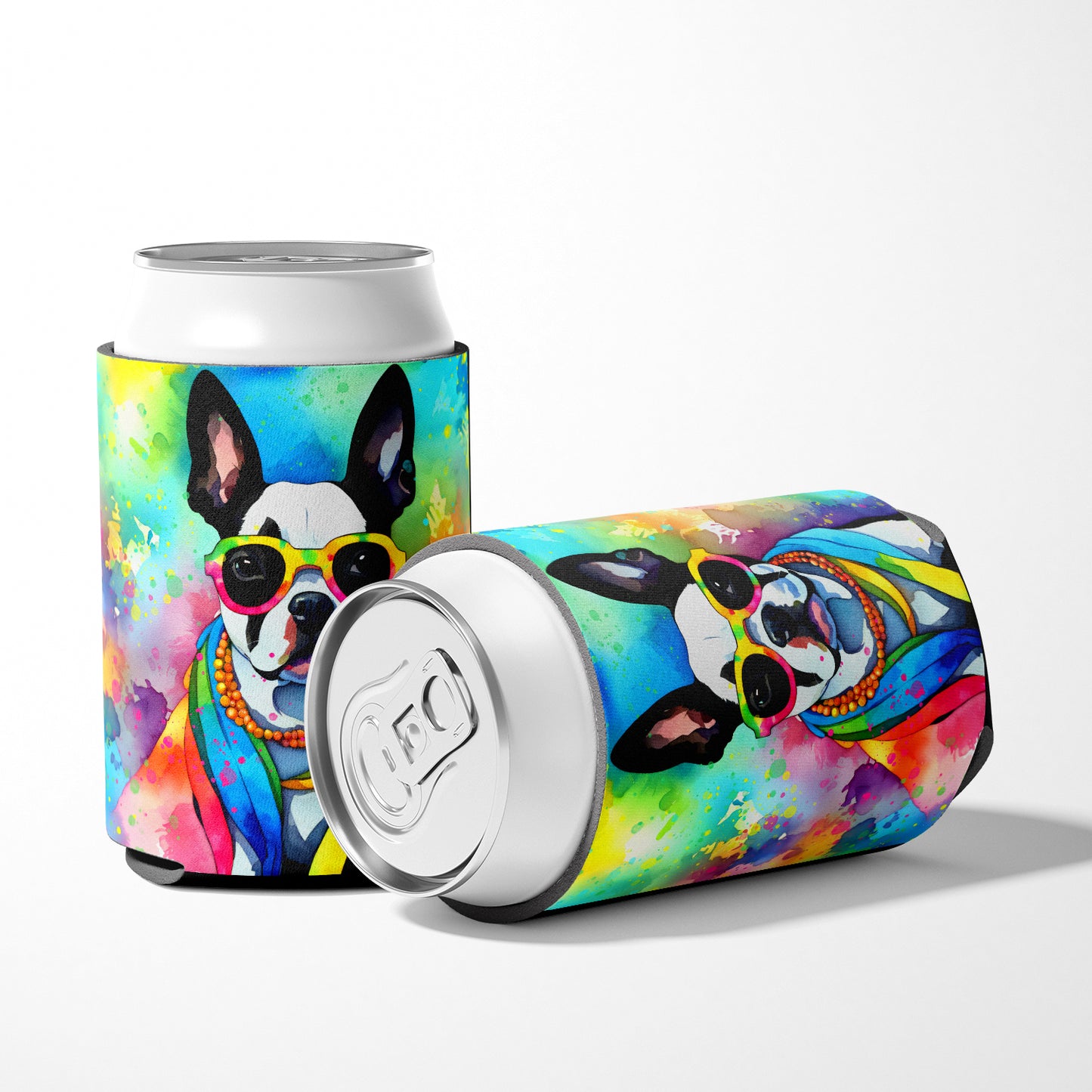 Boston Terrier Hippie Dawg Can or Bottle Hugger