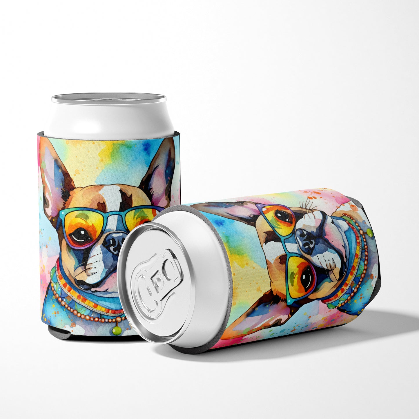 Boston Terrier Hippie Dawg Can or Bottle Hugger