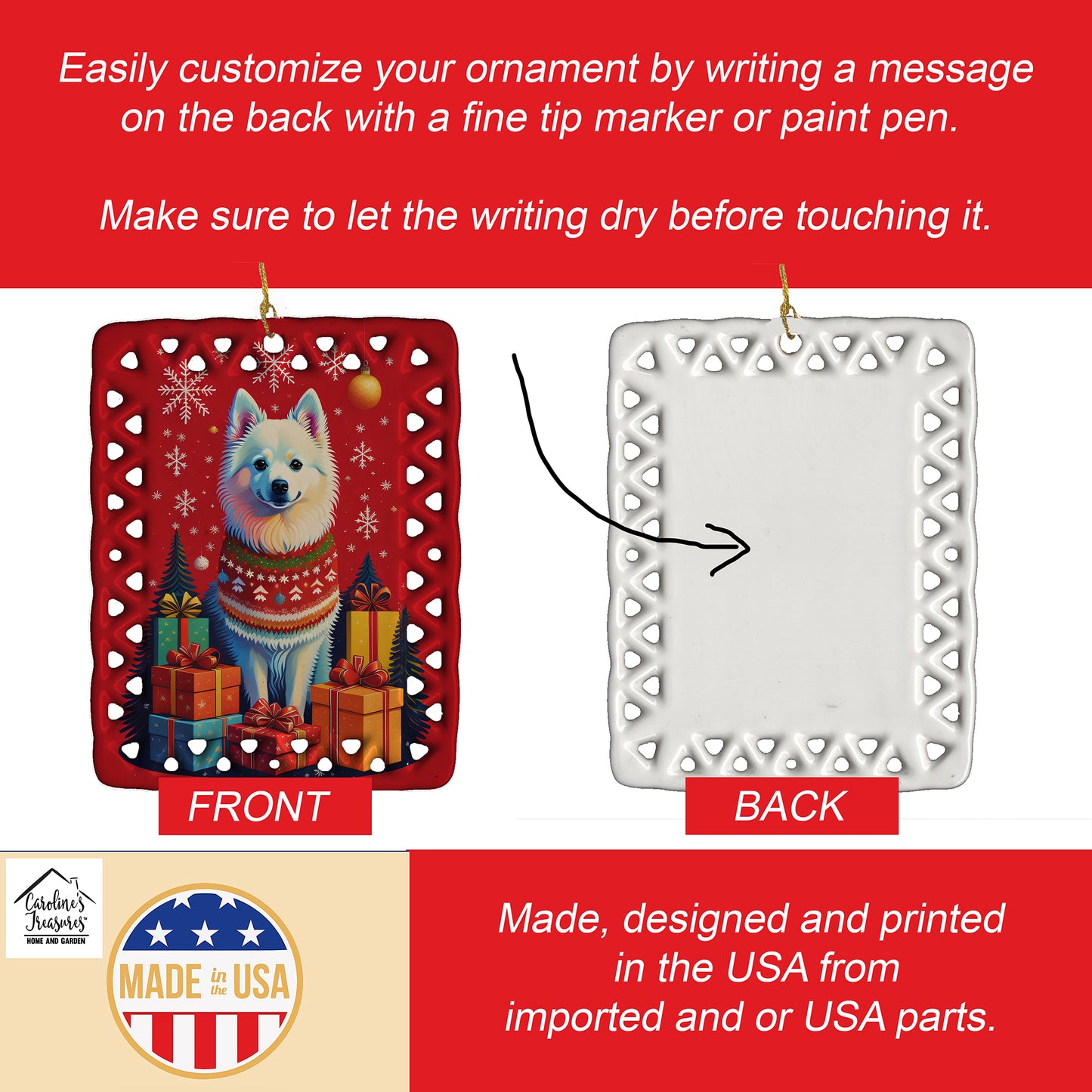 American Eskimo Holiday Christmas Porcelain Ornament