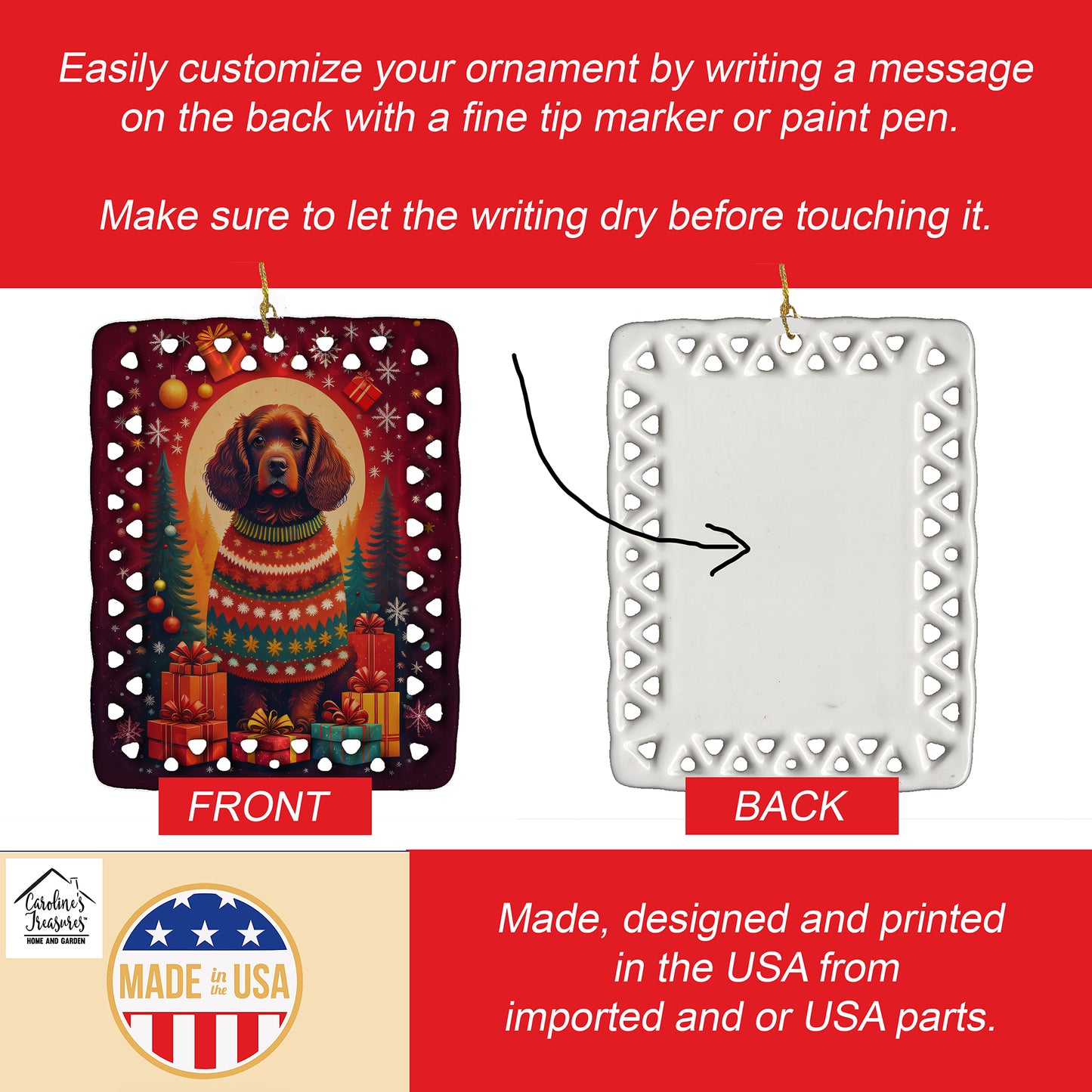 American Water Spaniel Holiday Christmas Porcelain Ornament