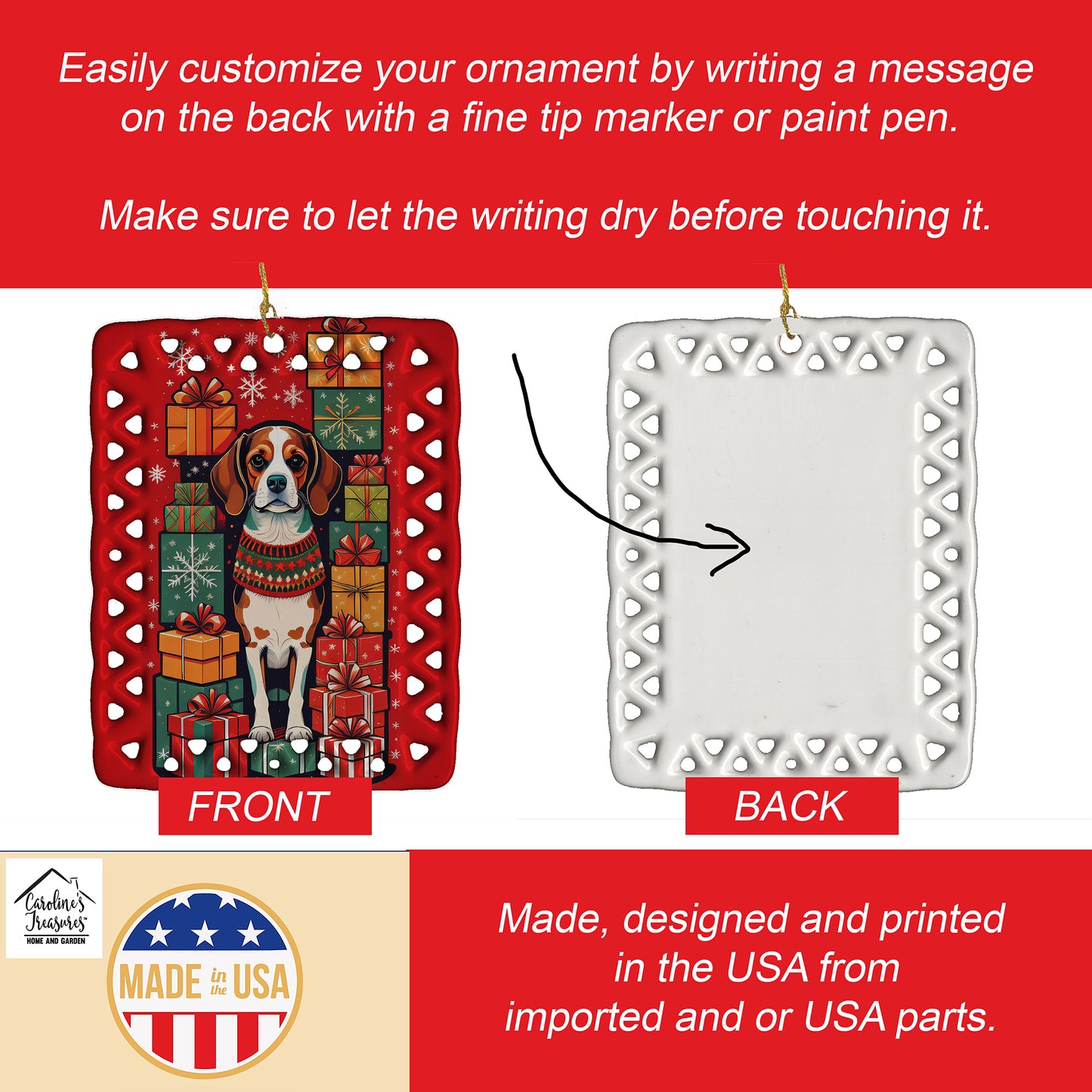 Beagle Holiday Christmas Porcelain Ornament