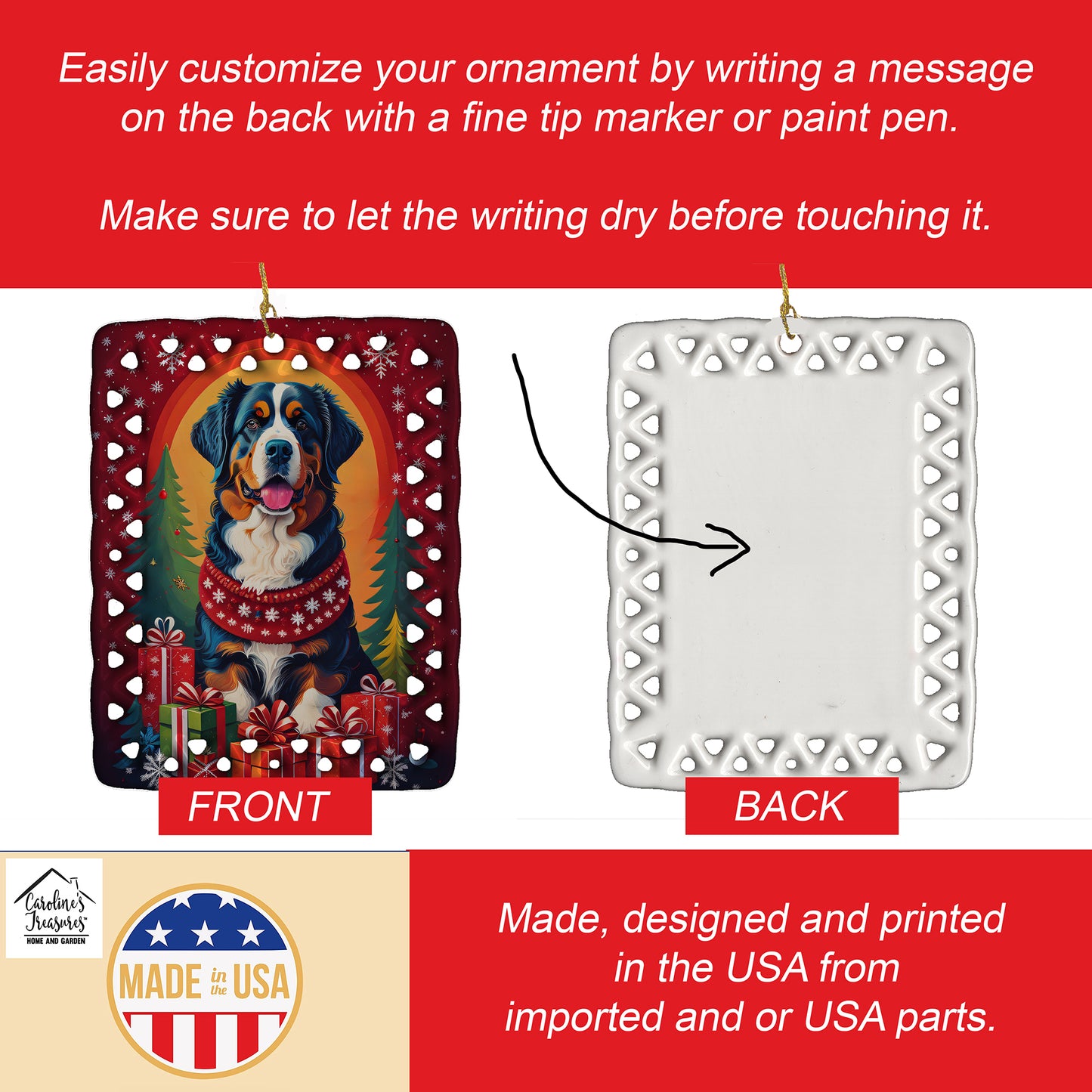 Bernese Mountain Dog Holiday Christmas Porcelain Ornament