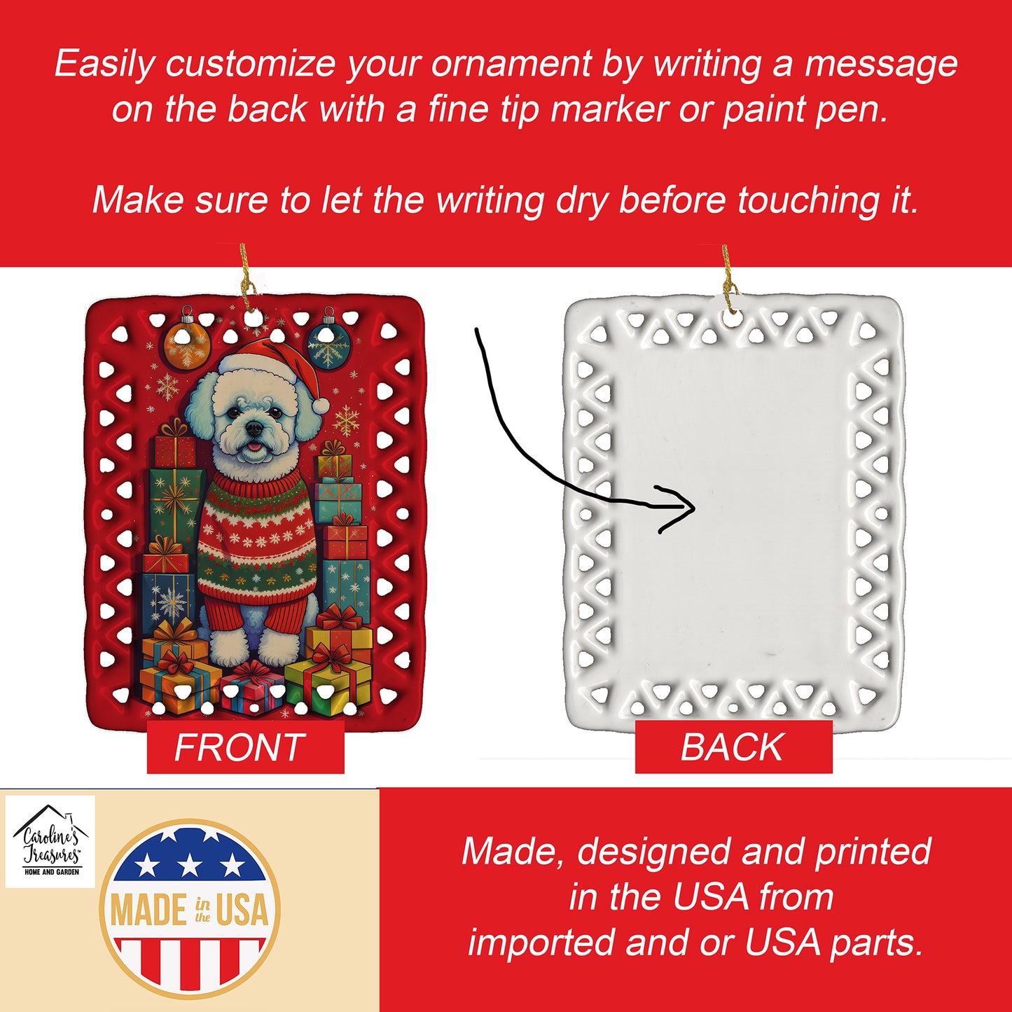 Bichon Frise Holiday Christmas Porcelain Ornament