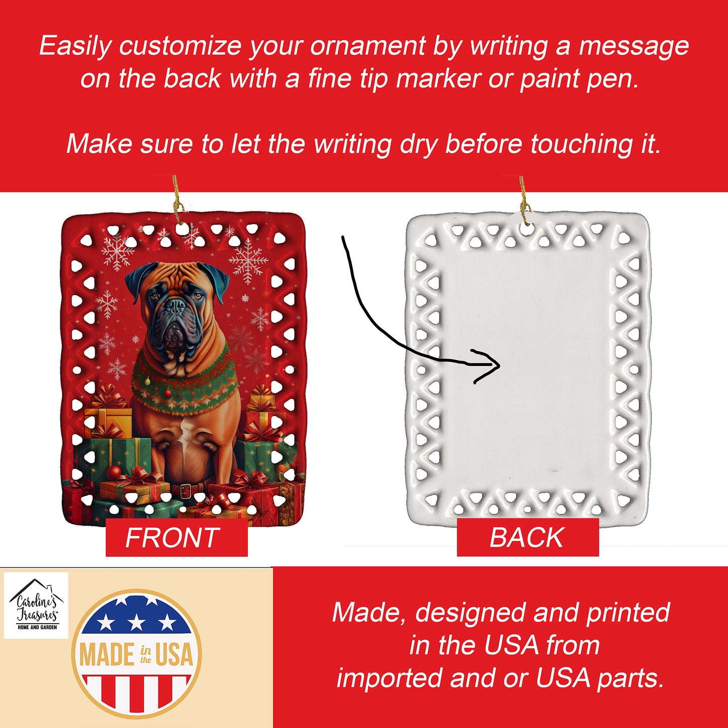 Bullmastiff Holiday Christmas Porcelain Ornament