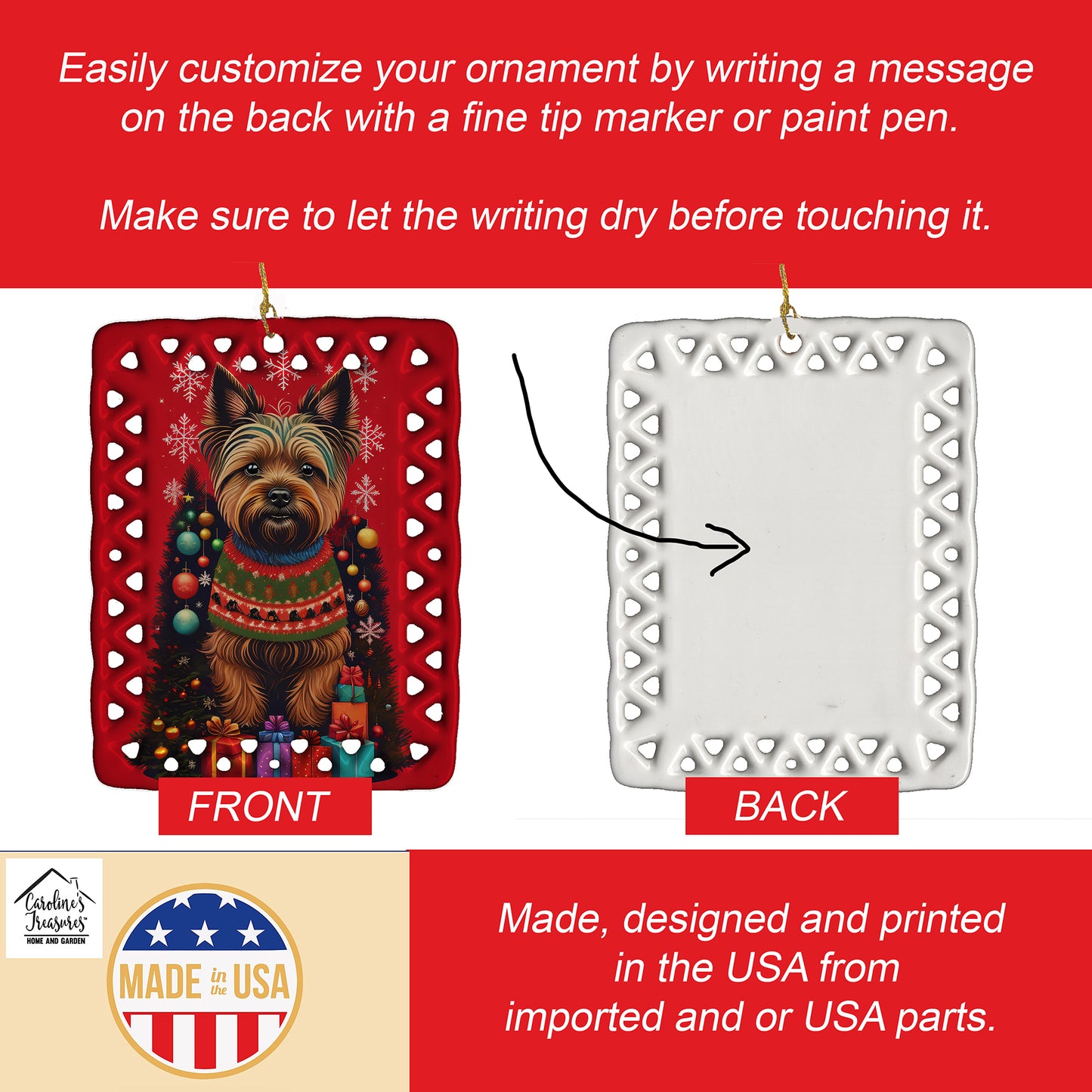 Cairn Terrier Holiday Christmas Porcelain Ornament