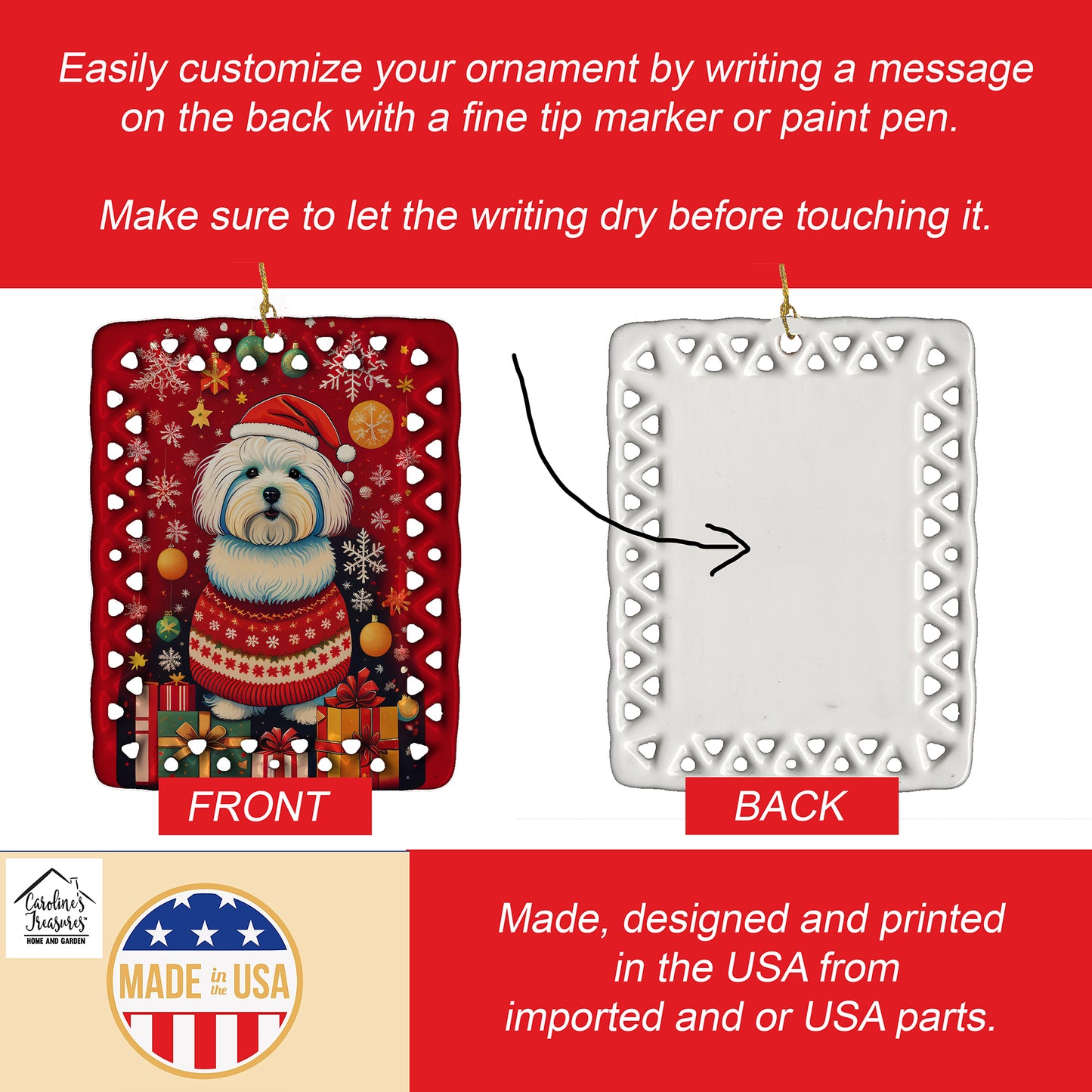 Coton De Tulear Holiday Christmas Porcelain Ornament