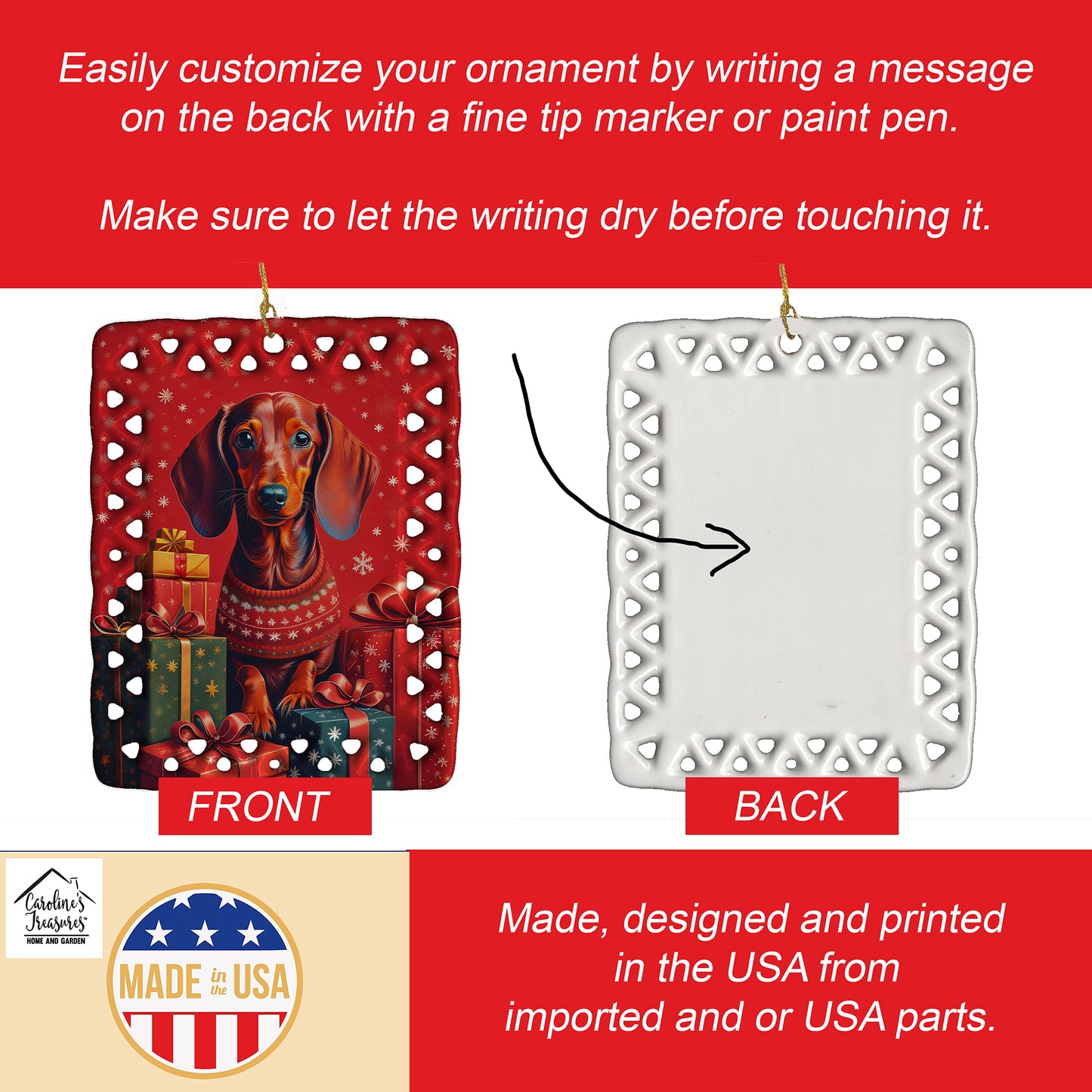 Dachshund Holiday Christmas Porcelain Ornament