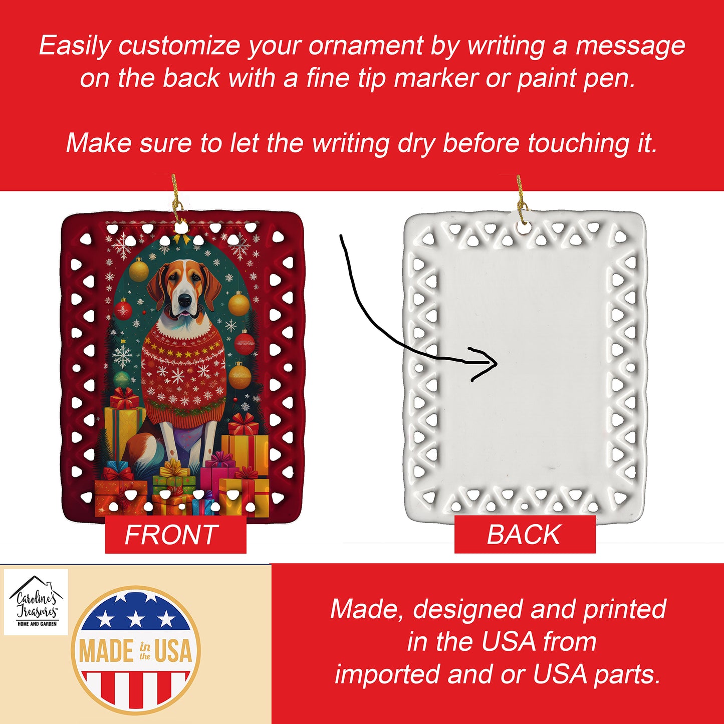 English Foxhound Holiday Christmas Porcelain Ornament