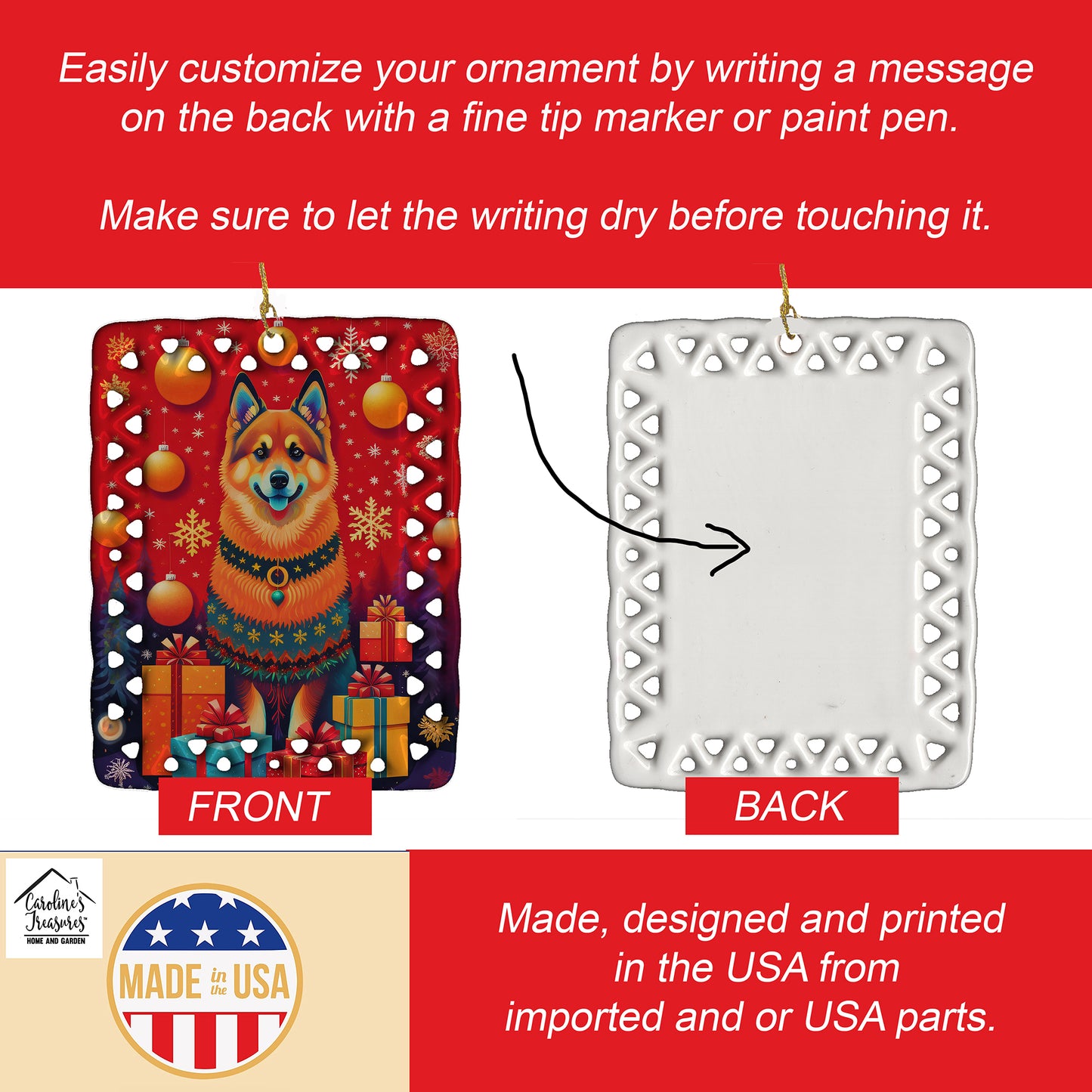 Finnish Spitz Holiday Christmas Porcelain Ornament