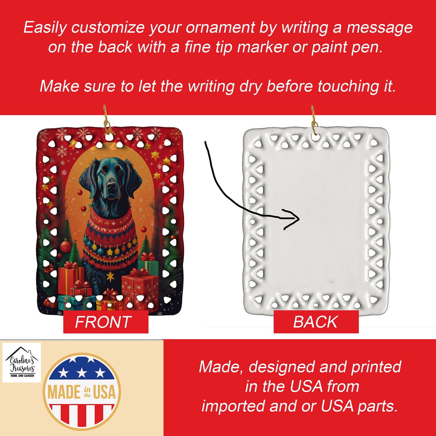 Flat-Coated Retriever Holiday Christmas Porcelain Ornament