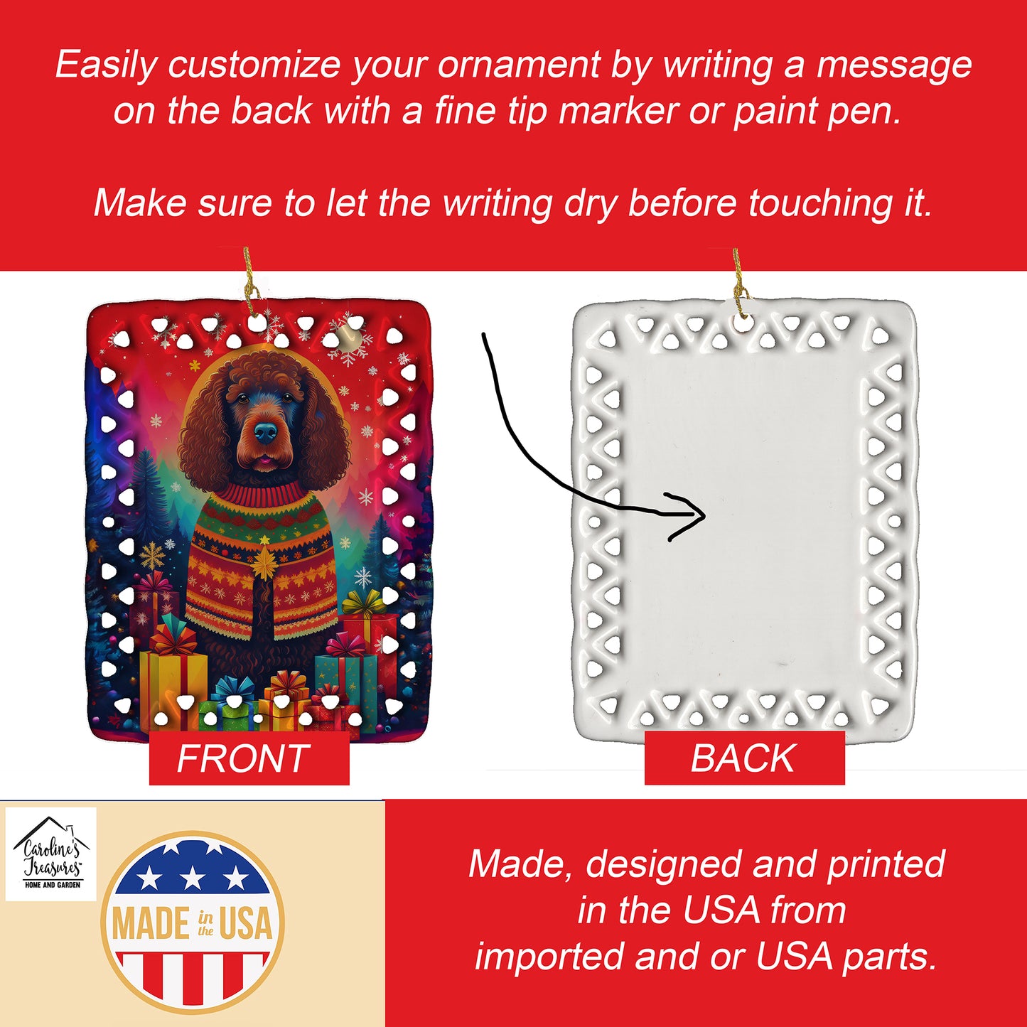 Irish Water Spaniel Holiday Christmas Porcelain Ornament