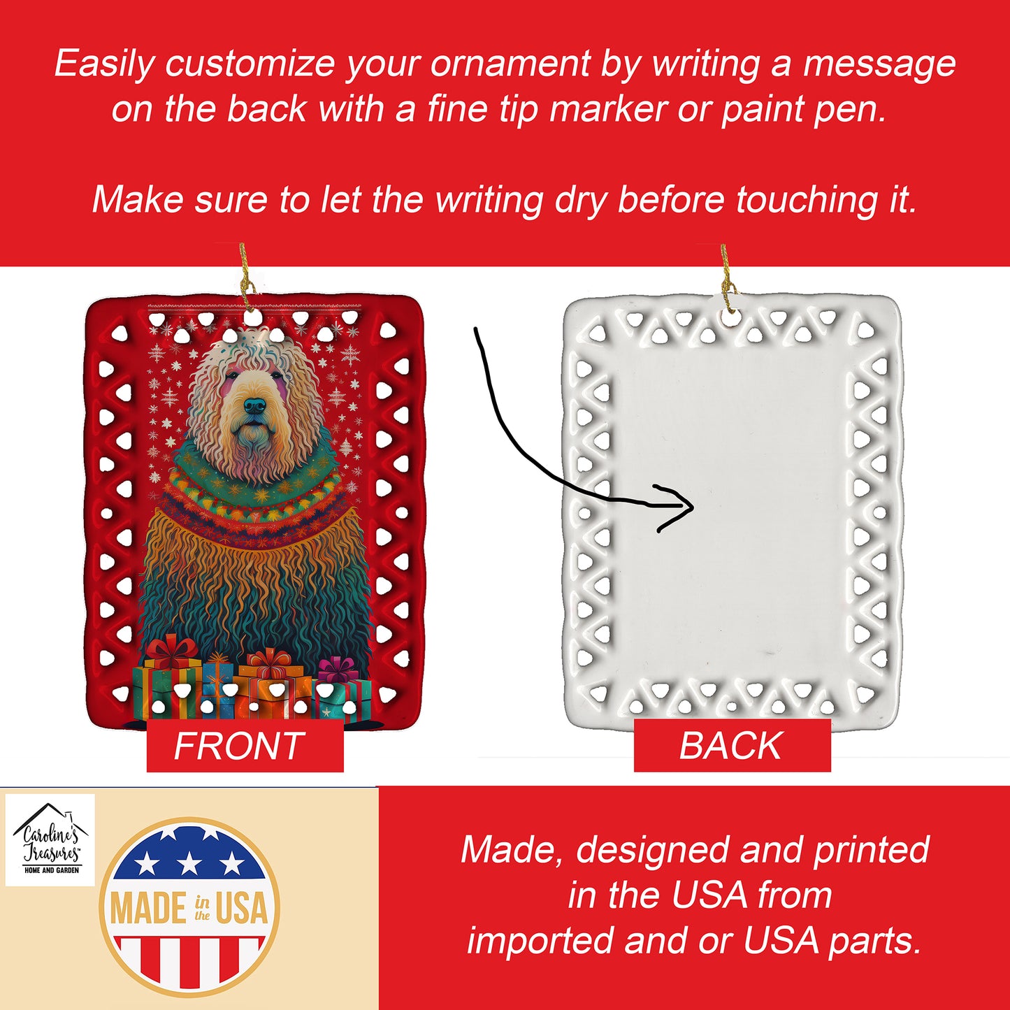 Komondor Holiday Christmas Porcelain Ornament