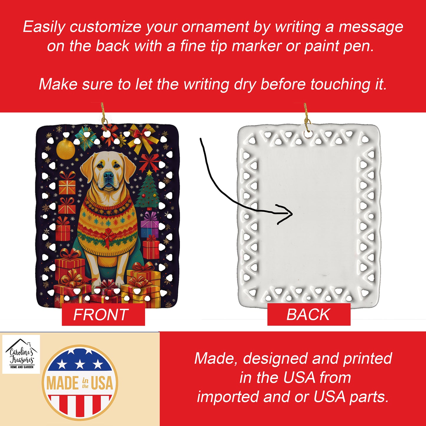 Labrador Retriever Holiday Christmas Porcelain Ornament