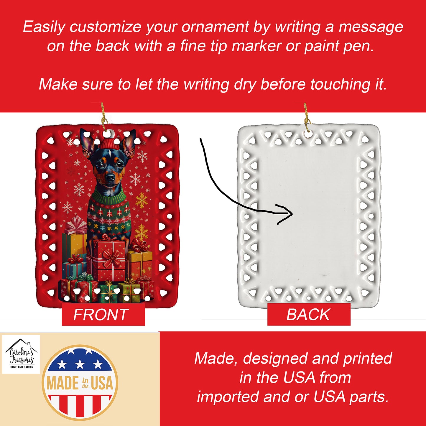 Miniature Pinscher Holiday Christmas Porcelain Ornament