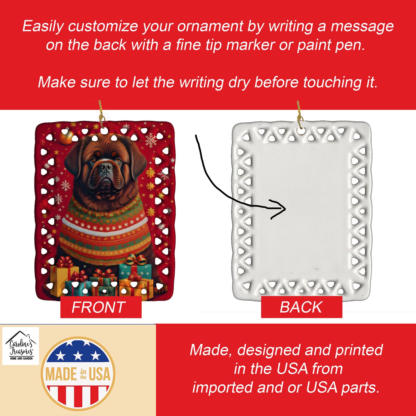 Newfoundland Holiday Christmas Porcelain Ornament