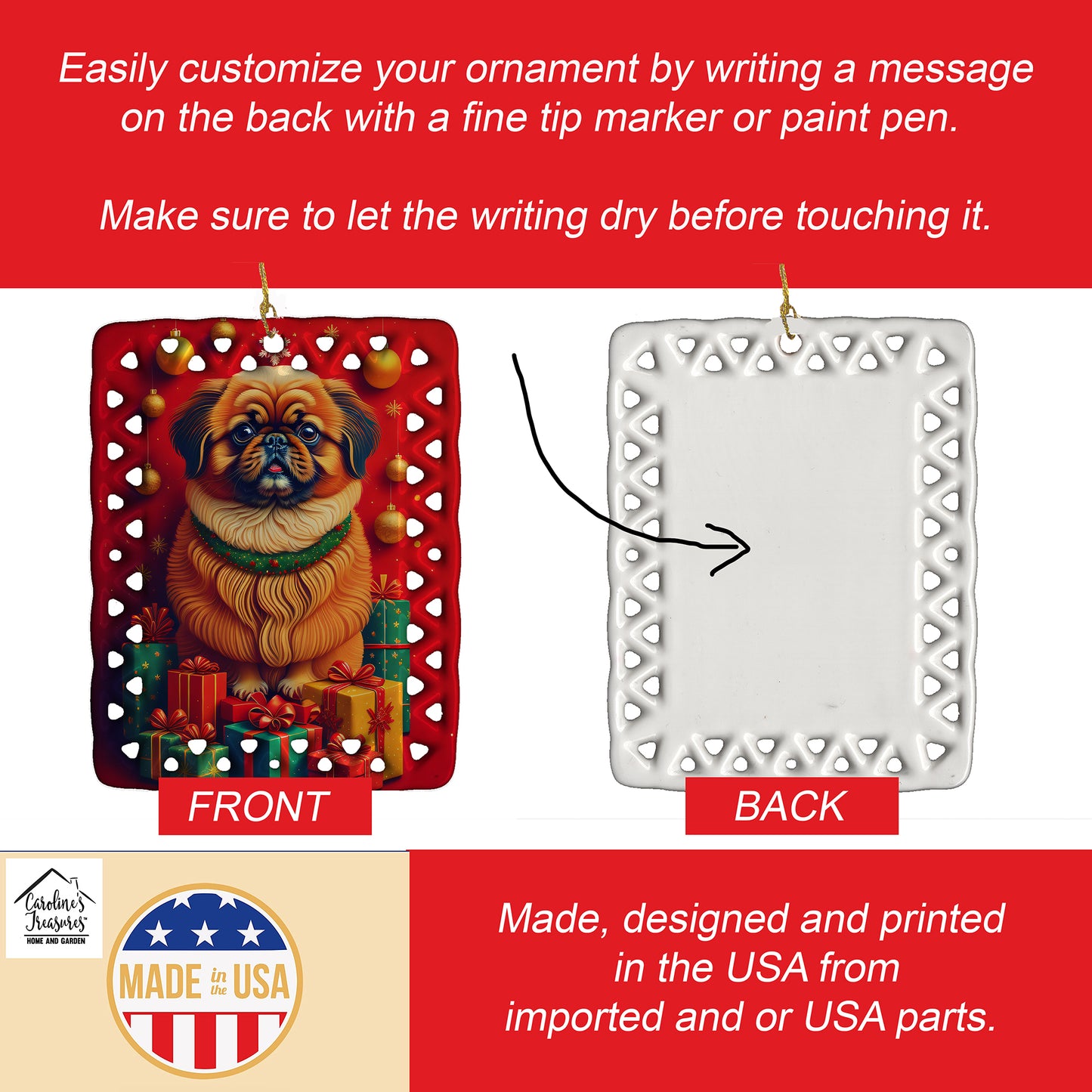 Pekingese Holiday Christmas Porcelain Ornament