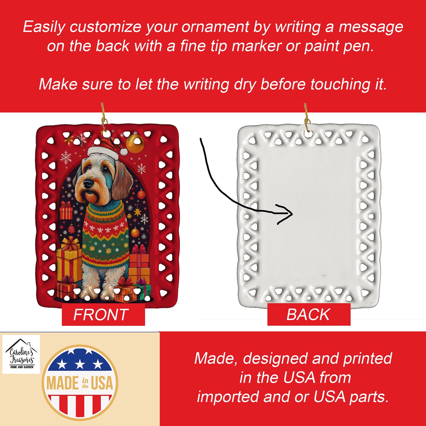 Sealyham Terrier Holiday Christmas Porcelain Ornament