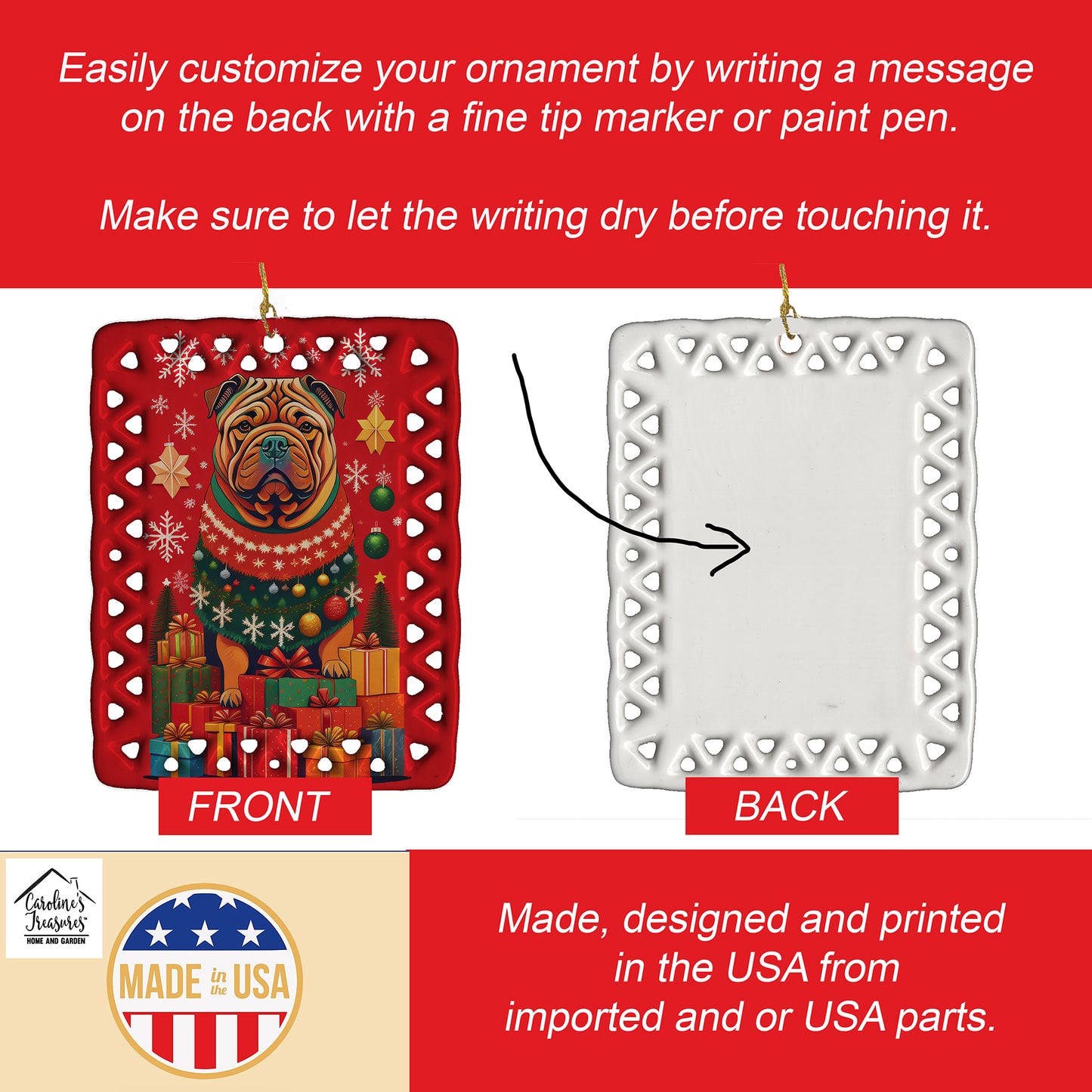 Shar Pei Holiday Christmas Porcelain Ornament